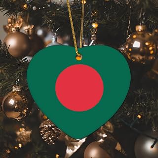 Bangladesh Christmas Tree Ornament Love Heart Shaped Flag Heart Hanging Ornaments Ceramic Porcelain Custom City Flag Souvenir Christmas Bauble Present for Xmas Tree Decoration