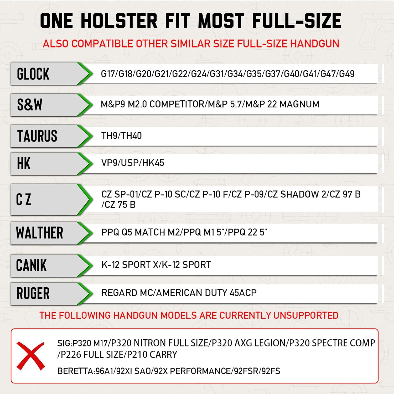 Premium Universal Leather IWB Holster for G17/G20/G21/G22, HK VP9, Walther PPQ and Similar Size Standard/Full-Size Pistols, Inside Waistband Concealed Carry Holster with Optic Cut, Balck Color