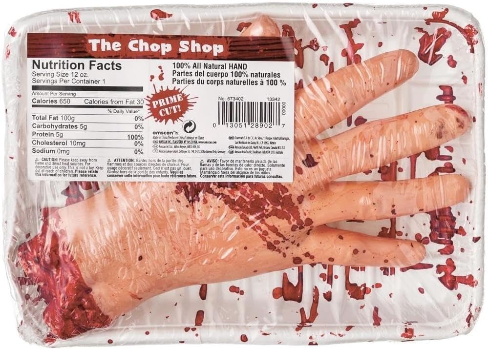 Spooky Plastic Hand Meat Market Value Pack - 8.5" x 5.5" x 2" (1 Count) - Ideal for Halloween & Horror-themed Events