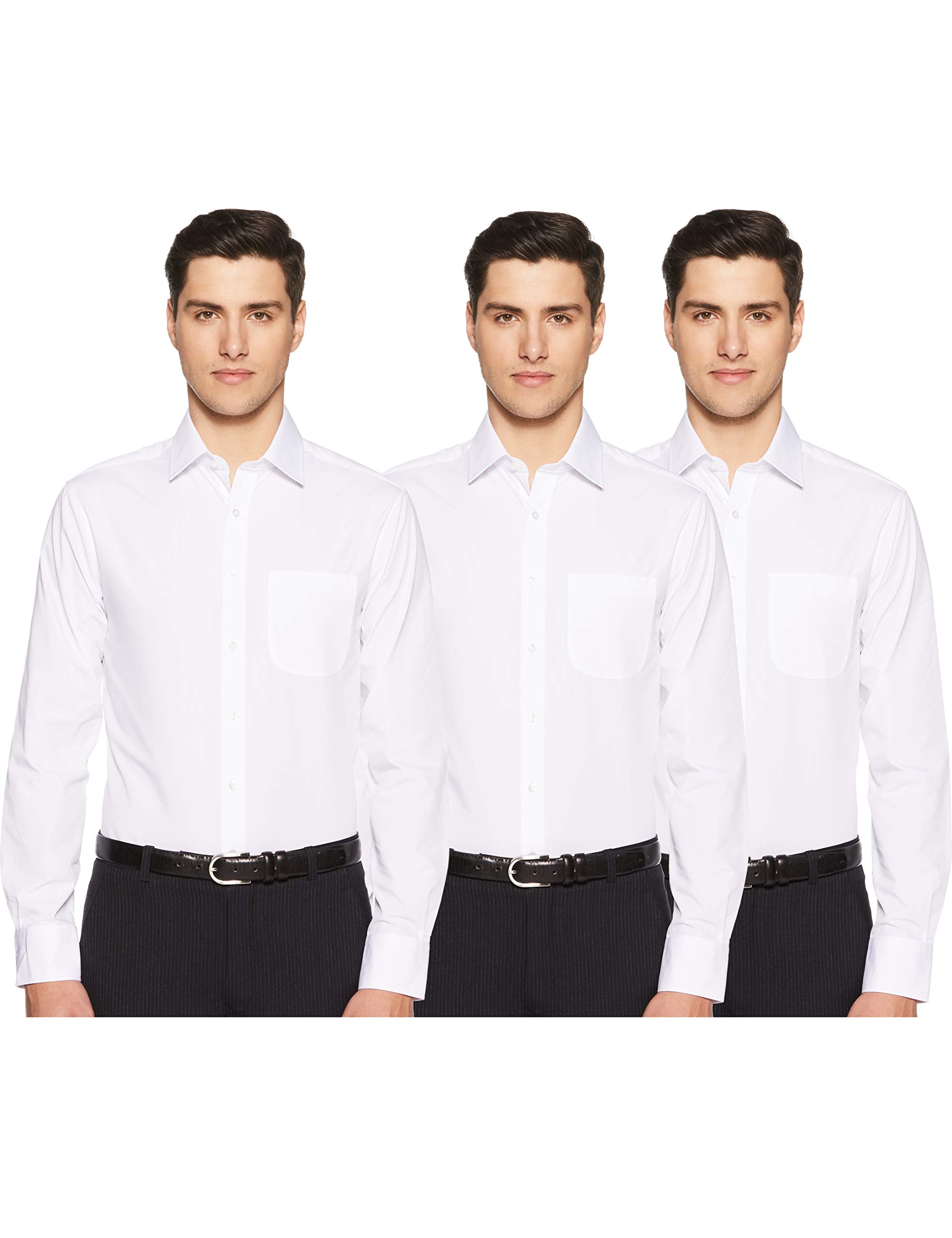 Marks & SpencerMens Solid Polyester Blend Collared Neck Slim Fit Easy Iron Shirt (Pack of 3)