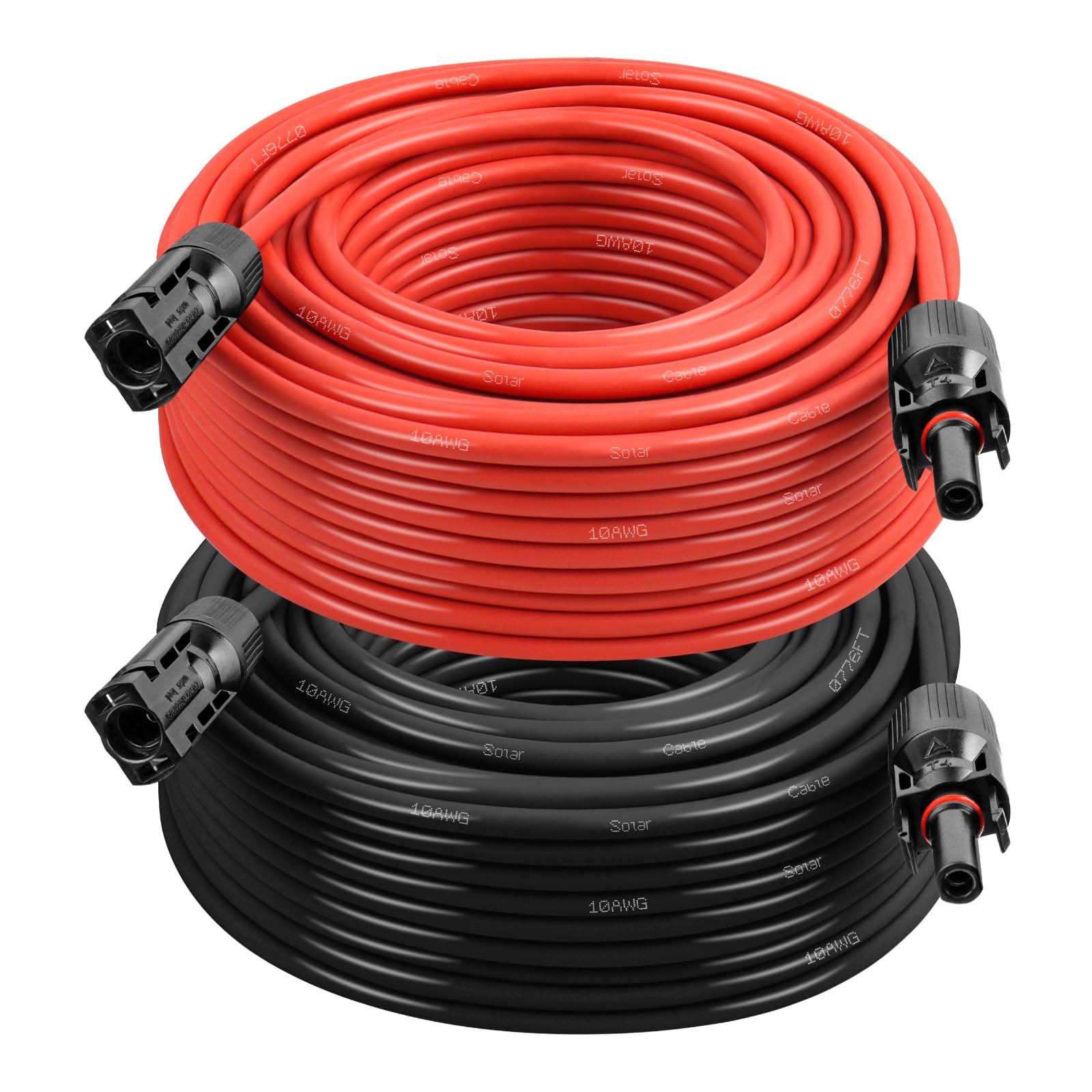 10AWG Solar Extension Cable 100FT – 2 Pack Red &amp; Black PV Wire with Solar Connectors, 84-Strand Tinned Copper, Dual XLPE Insulated, Outdoor UV-Resistant Cable for RV, Inverter, Battery
