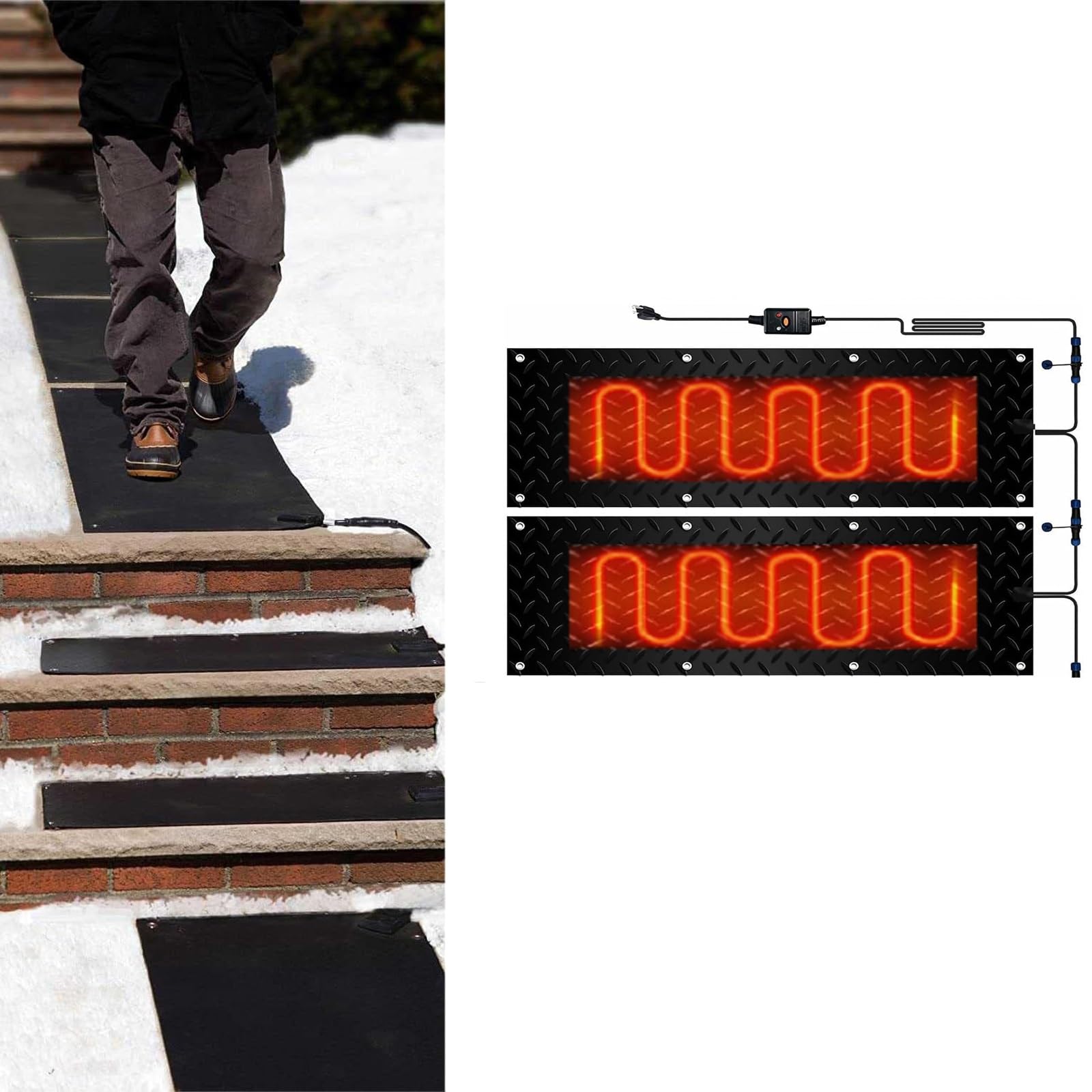 Mata do topienia śniegu na podjazdy, schody i drzwi – wodoodporna gumowa mata do odśnieżania na zimę(25.4x76.2cmx2Pcs)