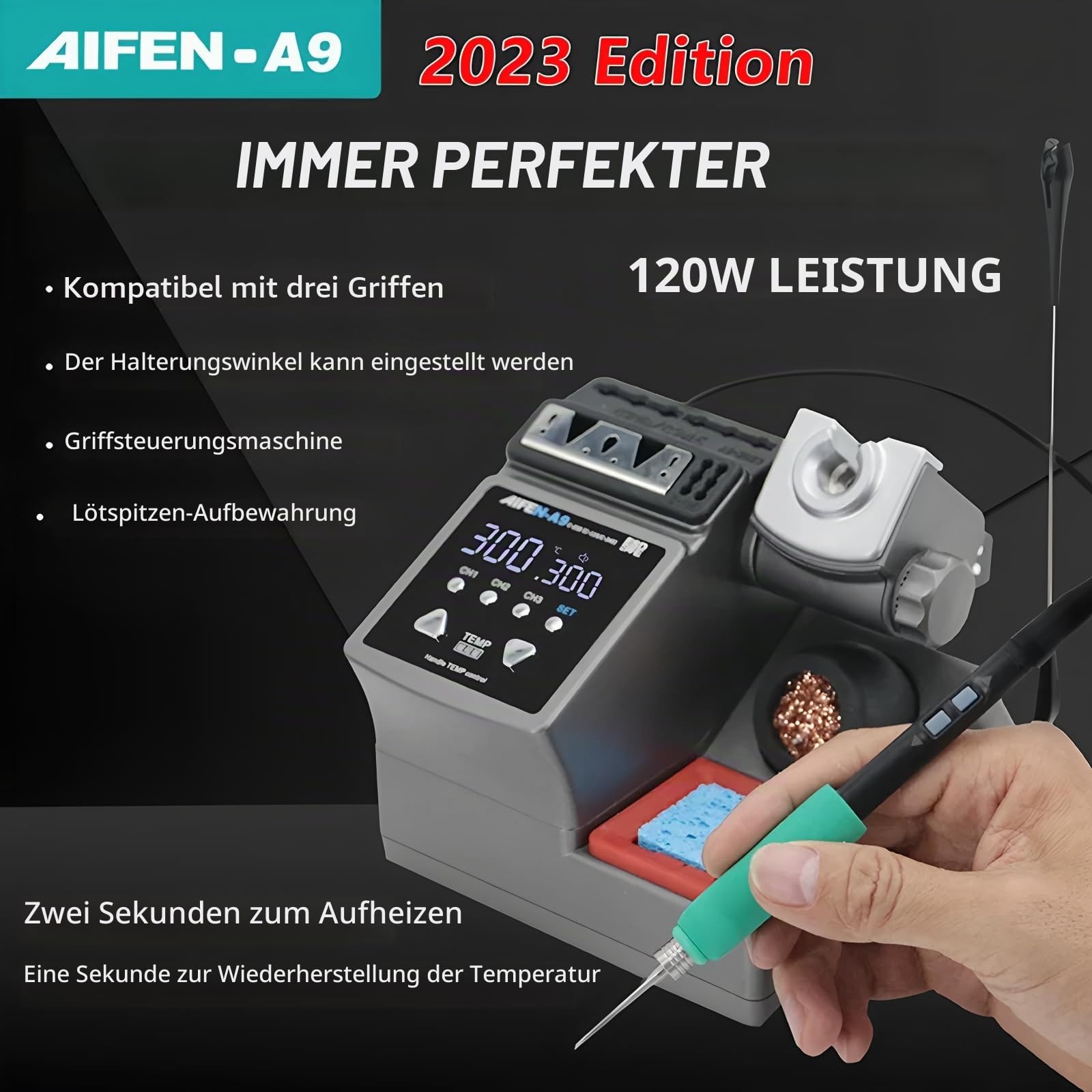 SUGON A9 Lötstation Kompatibel Original Lötkolbenspitze 210/245/115 Griff Bleifreie Elektronische Lötnacharbeitsstation (210+3 Spitzen)