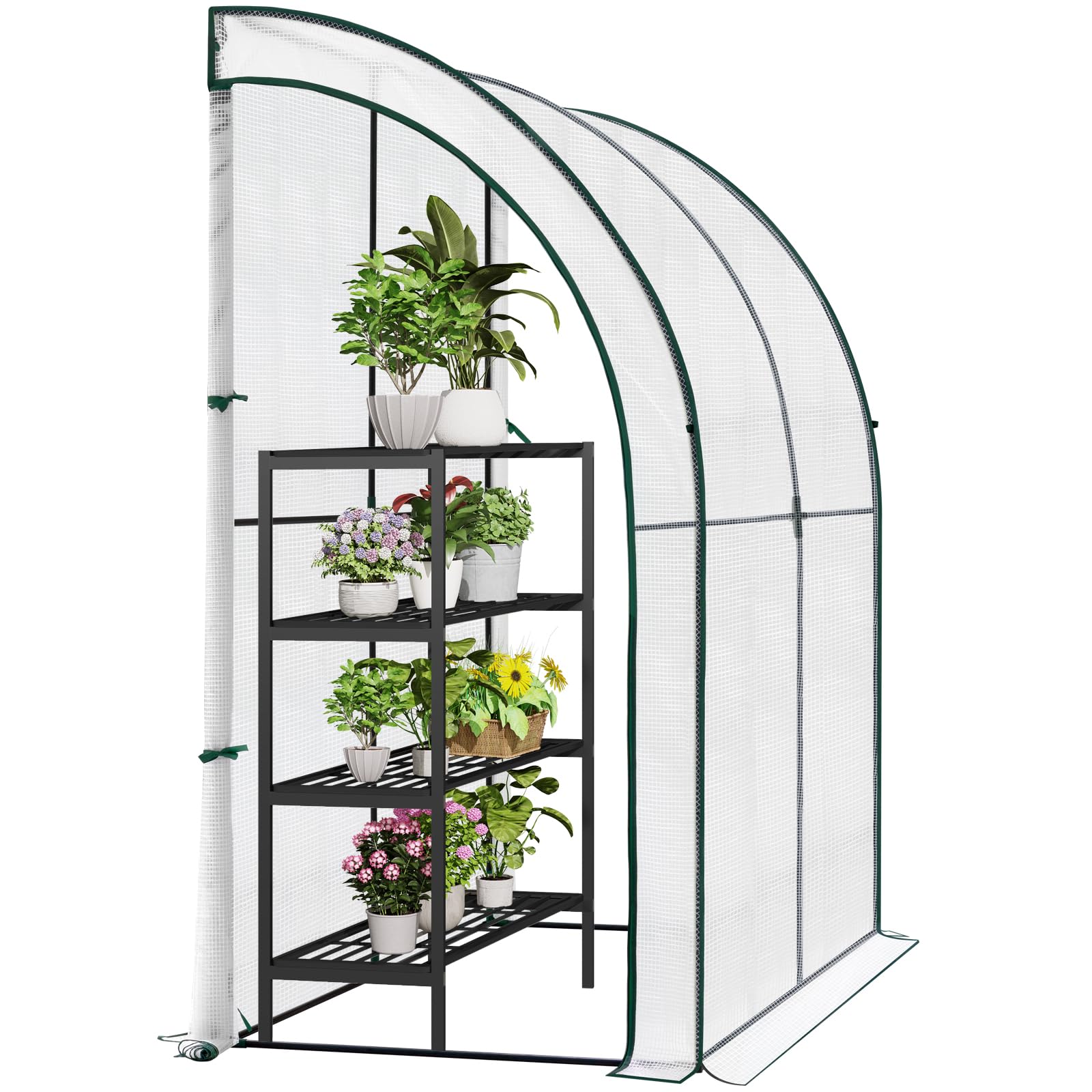 WOLTU Serre de Jardin avec Bâche PE Renforcée Imperméable 140g/m², Tente de Protection pour Plantes, Fleurs et légumes de Toutes Les Saisons, Serre de hivernage Murale, 200x100x210cm, Blanc