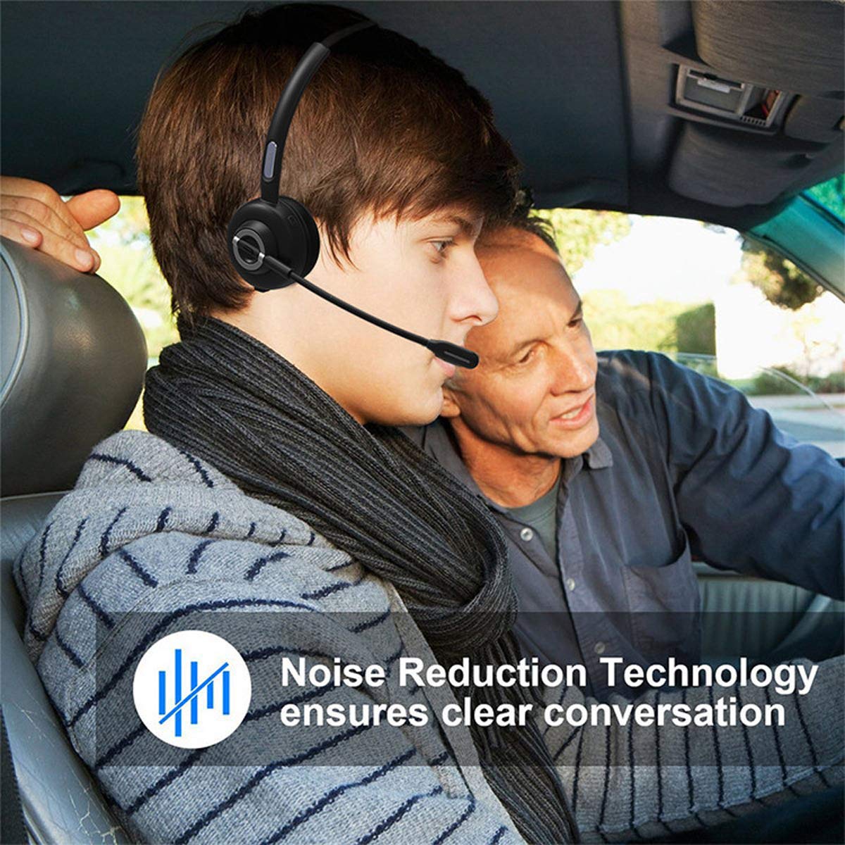 Casque Bluetooth Mono avec Microphone - sans Fil, Station de Charge Dock, Mains Libres, Réduction de Bruit, Rotation 300°