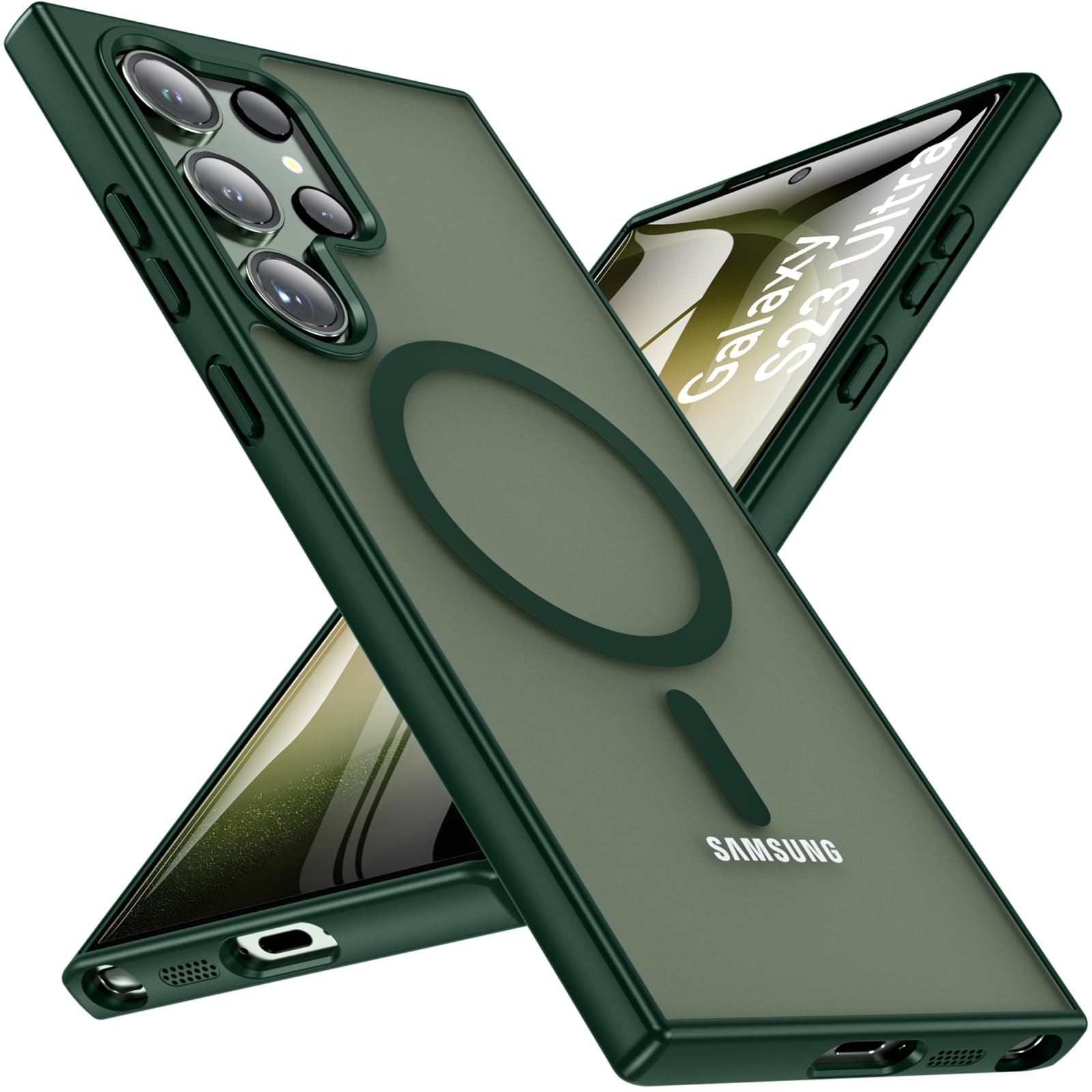 OWKEY for S23 Ultra Case 6.8'', Magnetic Samsung Galaxy S23 Ultra Case for Magsafe, [Shockproof Military] Translucent Back Slim Bumper Cover Phone Case Galaxy s23 Ultra case, Green
