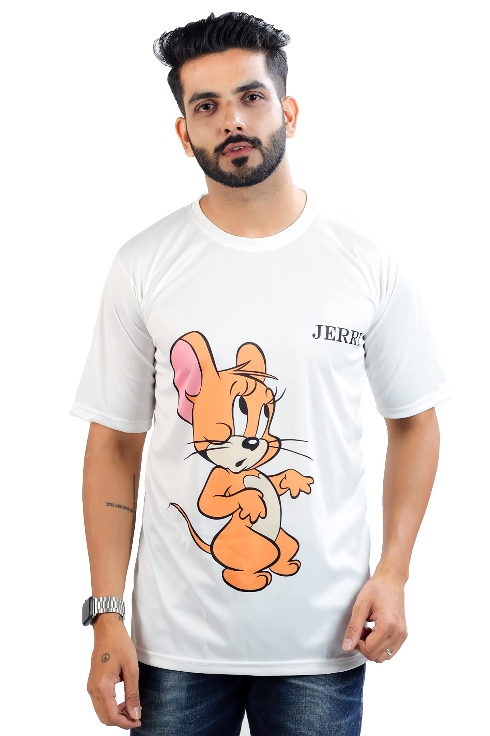 HARPITAMen's Round Neck Half Sleeve Slim Fit Digital Printed Lycra T-Shirt