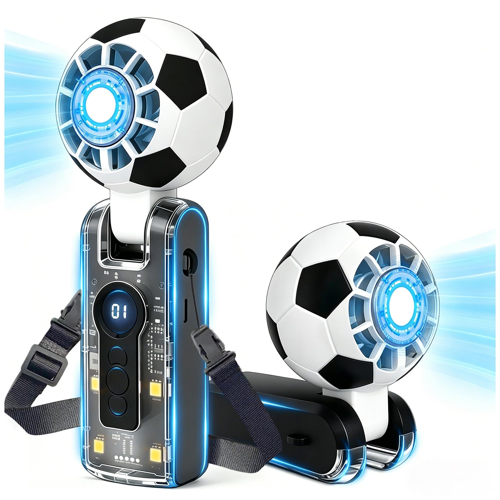 Ventilateur de football portable rechargeable à 5 vitesses avec lampe torche intégrée