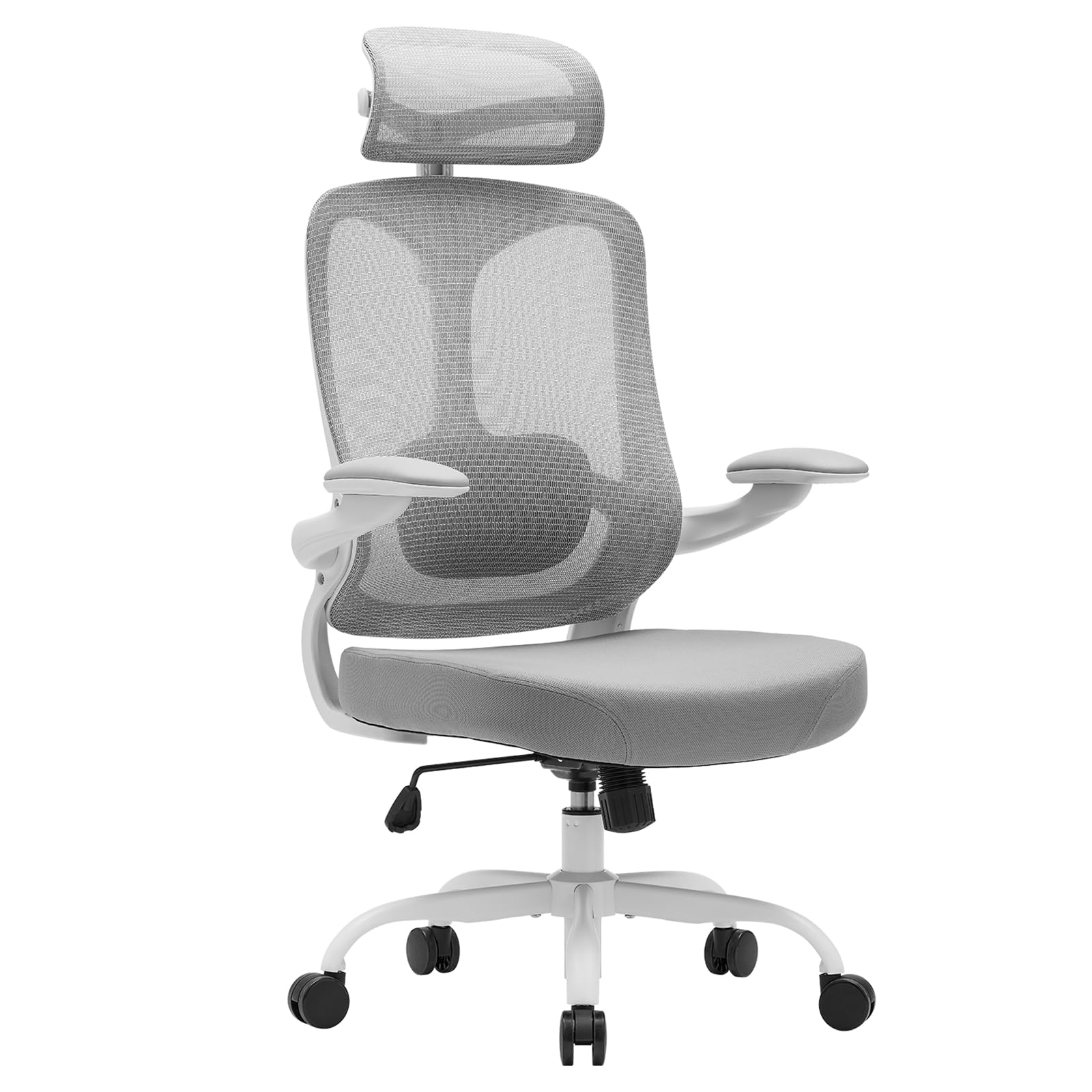Magic Life Silla de Oficina Ergonómica, Silla de Escritorio con Reposacabezas Ajustable para Oficina en Casa, Silla Giratoria de Malla Ajustable (Blanco)