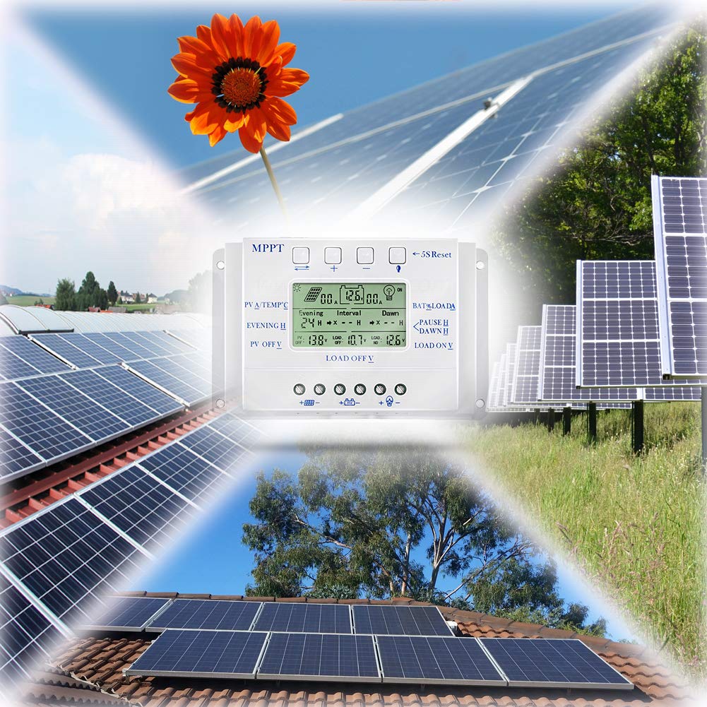 MPPT T40 40A Regulador de carga solar 12V 24V Controlador de pantalla LCD automático con control de temporizador de carga dual para sistema de luz de calle