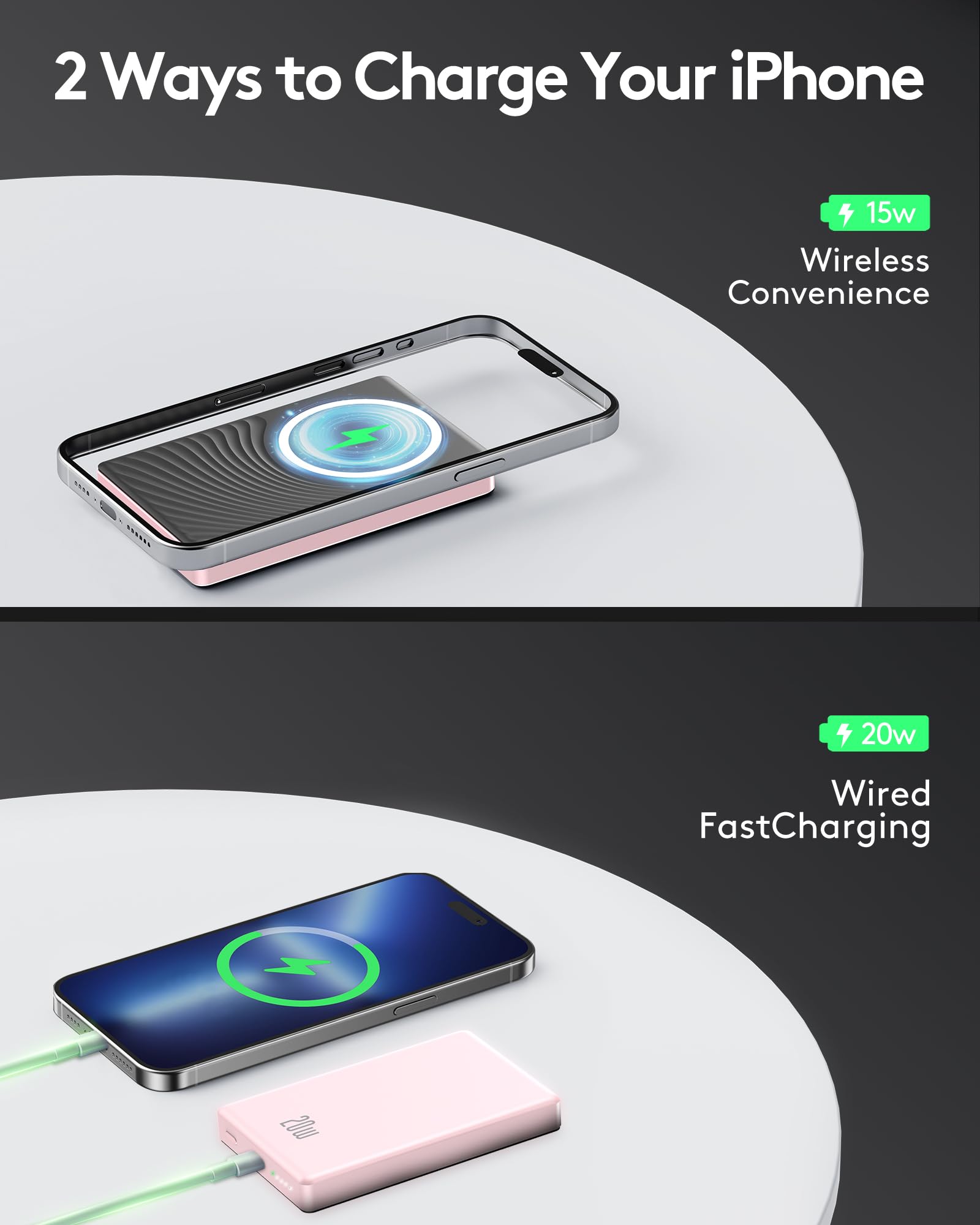 Magsafe Power Bank 10000mAh, Mini PowerBank Wireless 20W Ricarica Rapida con Ingresso e Uscita USB C, Caricatore Portatile Magnetico per iPhone 16/15/14/13/12 Pro Max/Mini/Plus (Rosa)