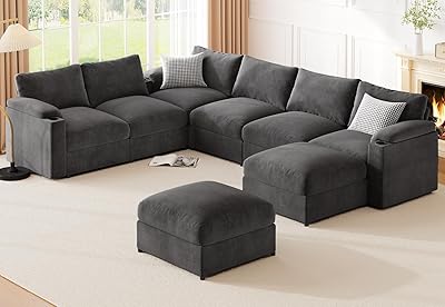 Sectional Couches for Living Room Modular Cloud Couch Velvet Oversized U Shaped Convertible Sleeper Sofa Chaise Detachable Armrest Cushion Cup Holder (Grey, 8 Seats)