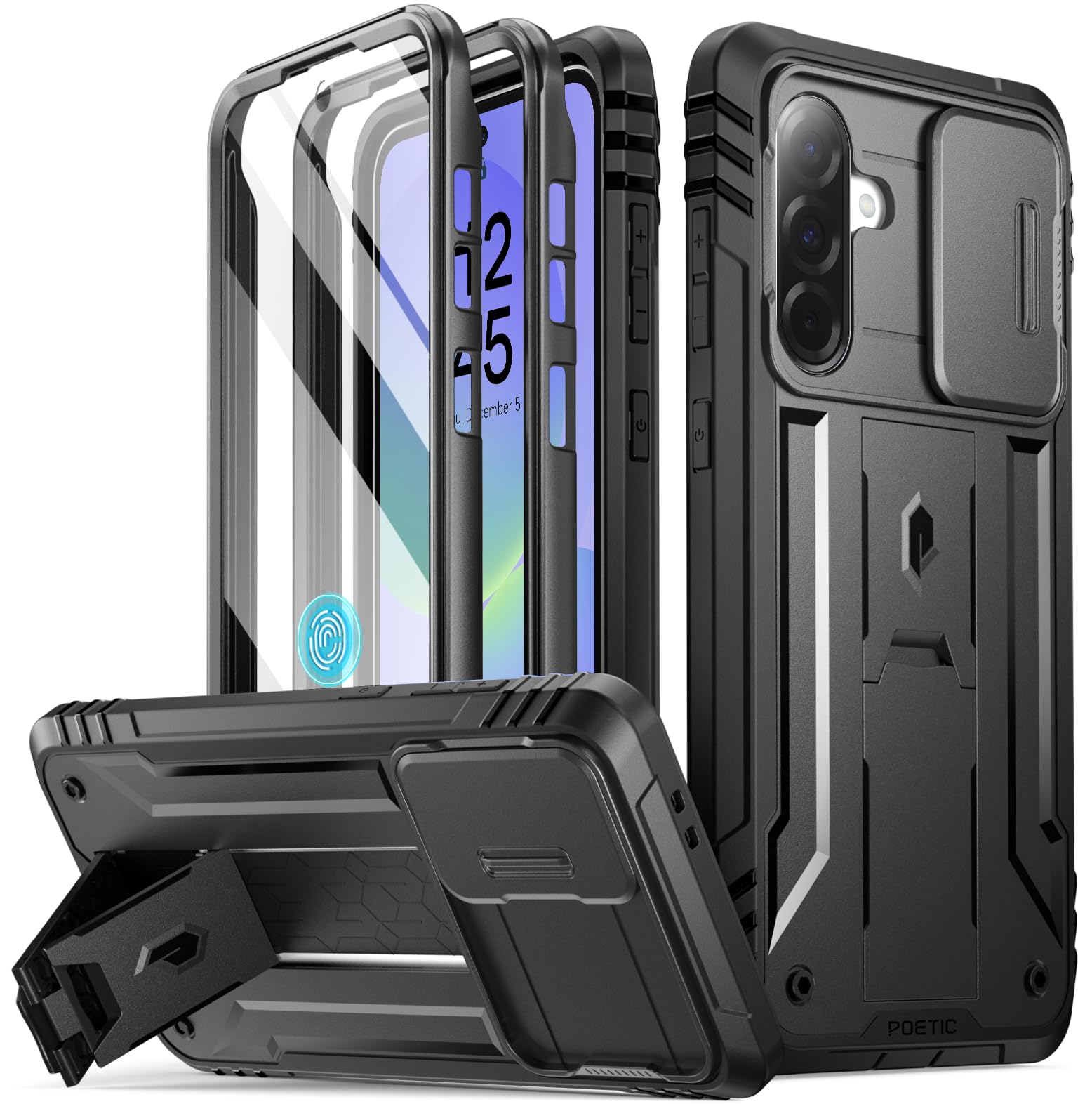 Poetic Revolution Case for Samsung Galaxy A36 5G, [Slide Camera Cover] [Screen Protector Works with Fingerprint ID] Military Grade Rugged Shockproof Galaxy A36 5G Phone Case with Kickstand, Black