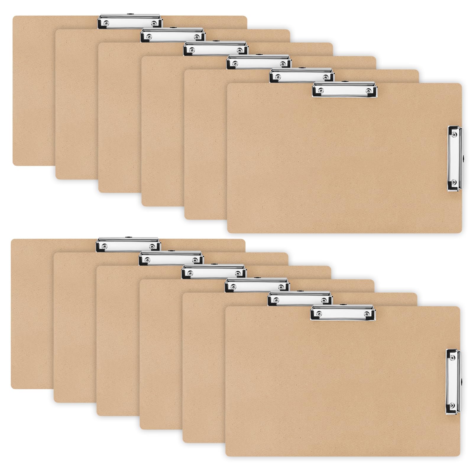 Henoyso 12 Pcs 11x17 Clipboard Wooden Lap Board with Low Profile Clip Brown Double Landscape Clip Hardboard Drawing Board Landscape Horizontal Large