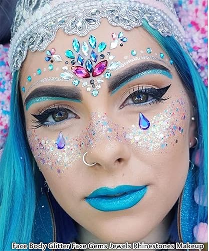 Miniatura 7 de Go Ho 3 hojas de diamantes de imitación autoadhesivos para la cara y el cabello, gemas para los ojos, cristales para el cabello, joyas para la cara