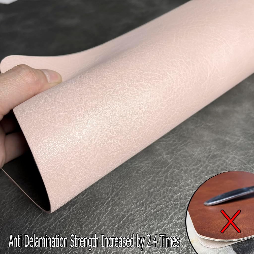 Placemats and Coaster Sets, Faux Leather Effect Place Mats for Table 6, Washable-Waterproof-Heat Resistant Dinner Table Mats, Dusty Placemats Set of 6, Dining Table Decoration Mats, Pale Pink & Grey