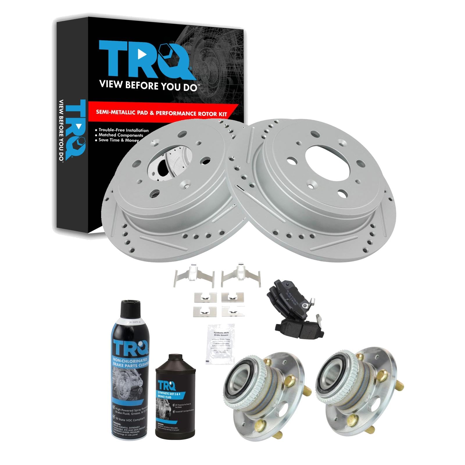 TRQ Performance Rear Brake Pad &amp; Rotor Kit Compatible with 1990-2001 Acura Integra 1992-2000 Honda