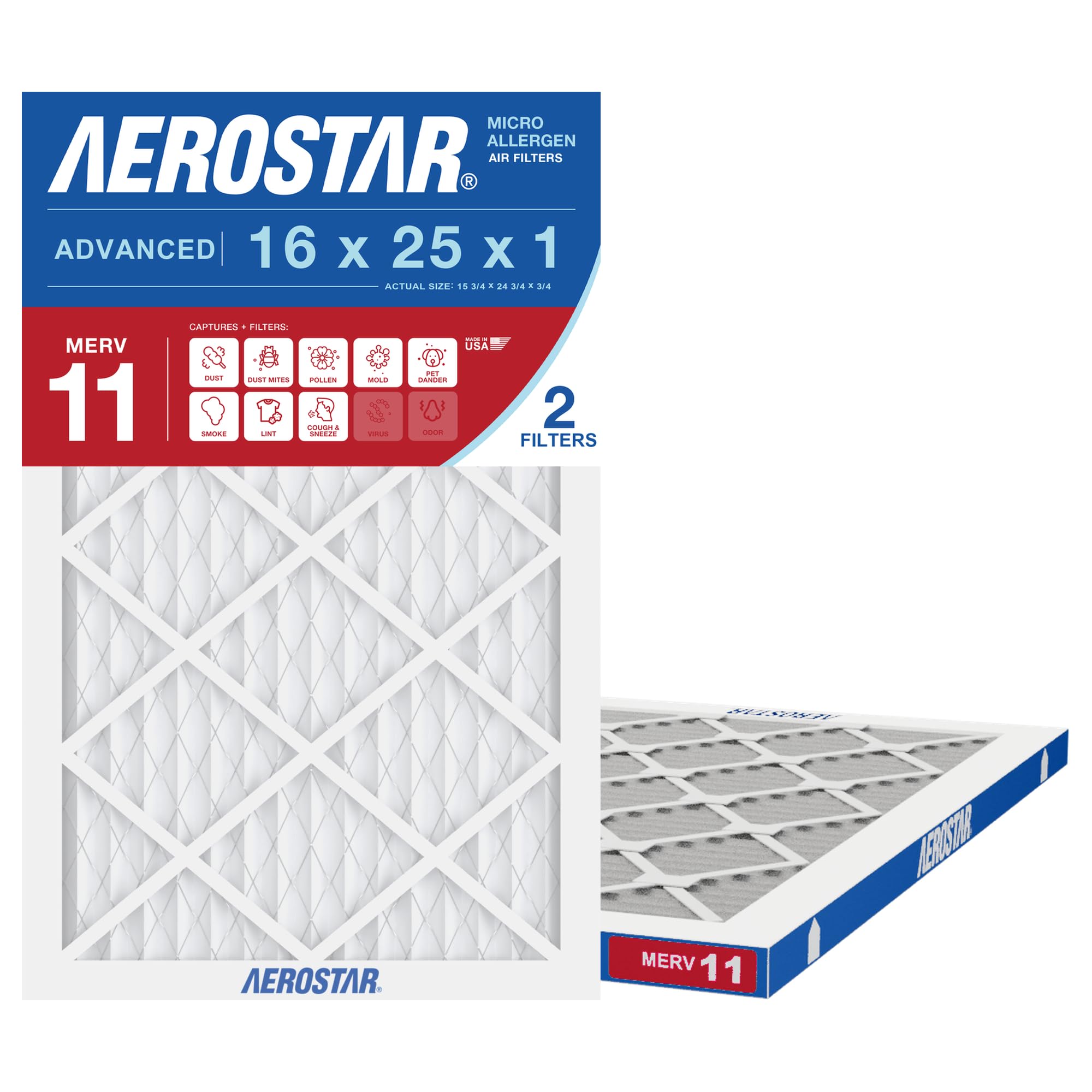 Aerostar Air Filter 16x25x1 MERV 8 AC Filter...
