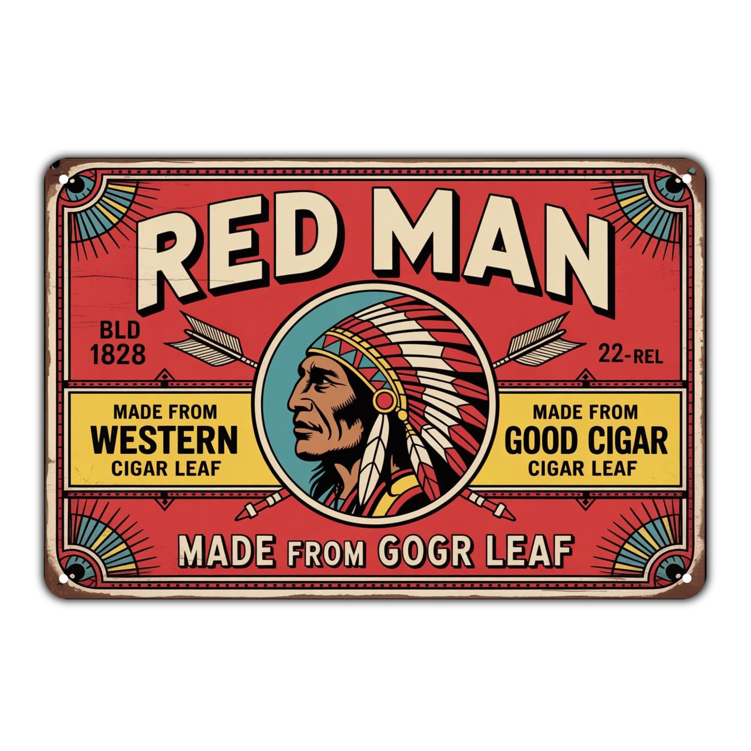 Kwqdozf As Pic Red Man Native American Chief Tin Sign Vintage Cigar Tobacco Metal Sign 8X1