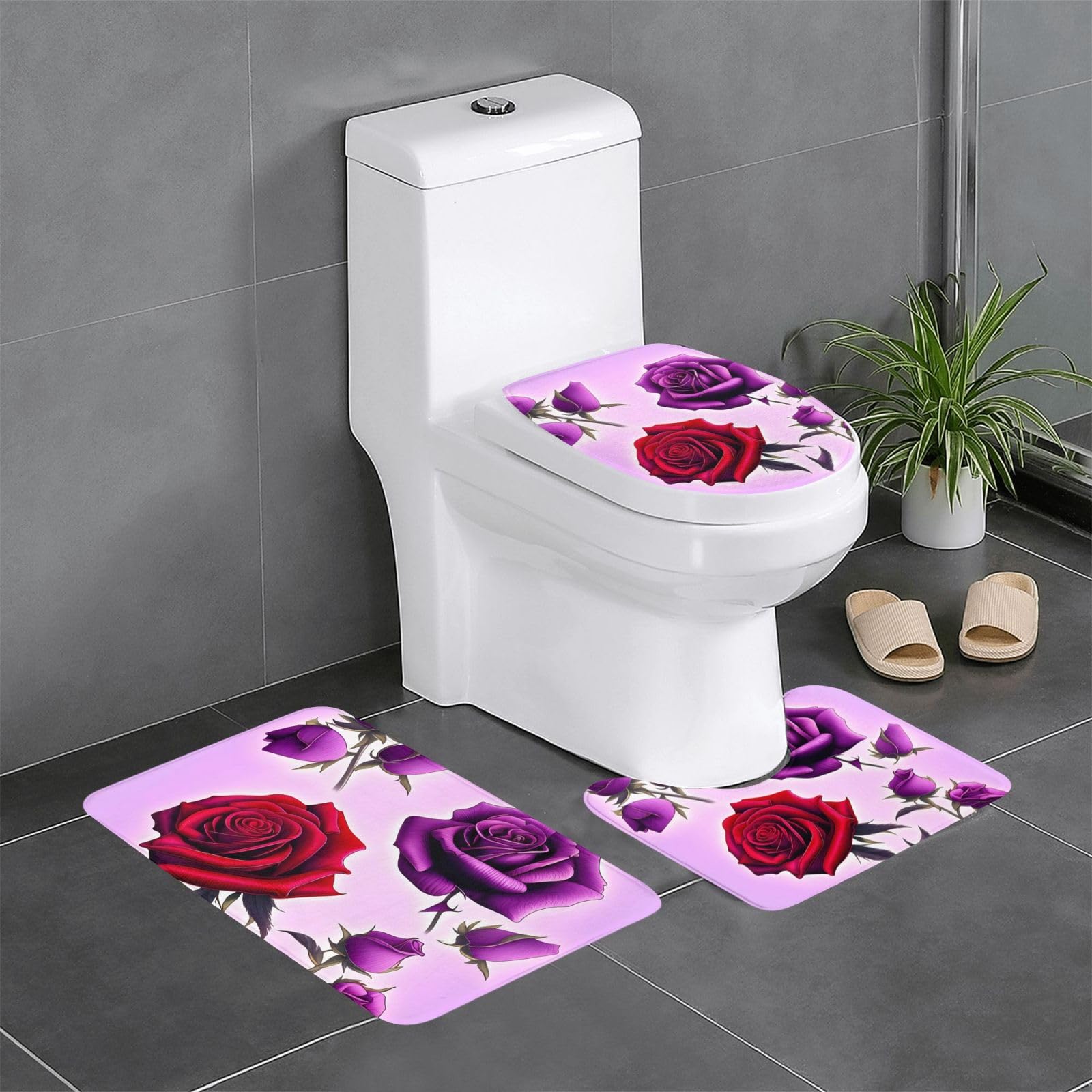 Tapis de salle de bain antidérapants roses pour une ambiance spa et coiffeuse fleurie