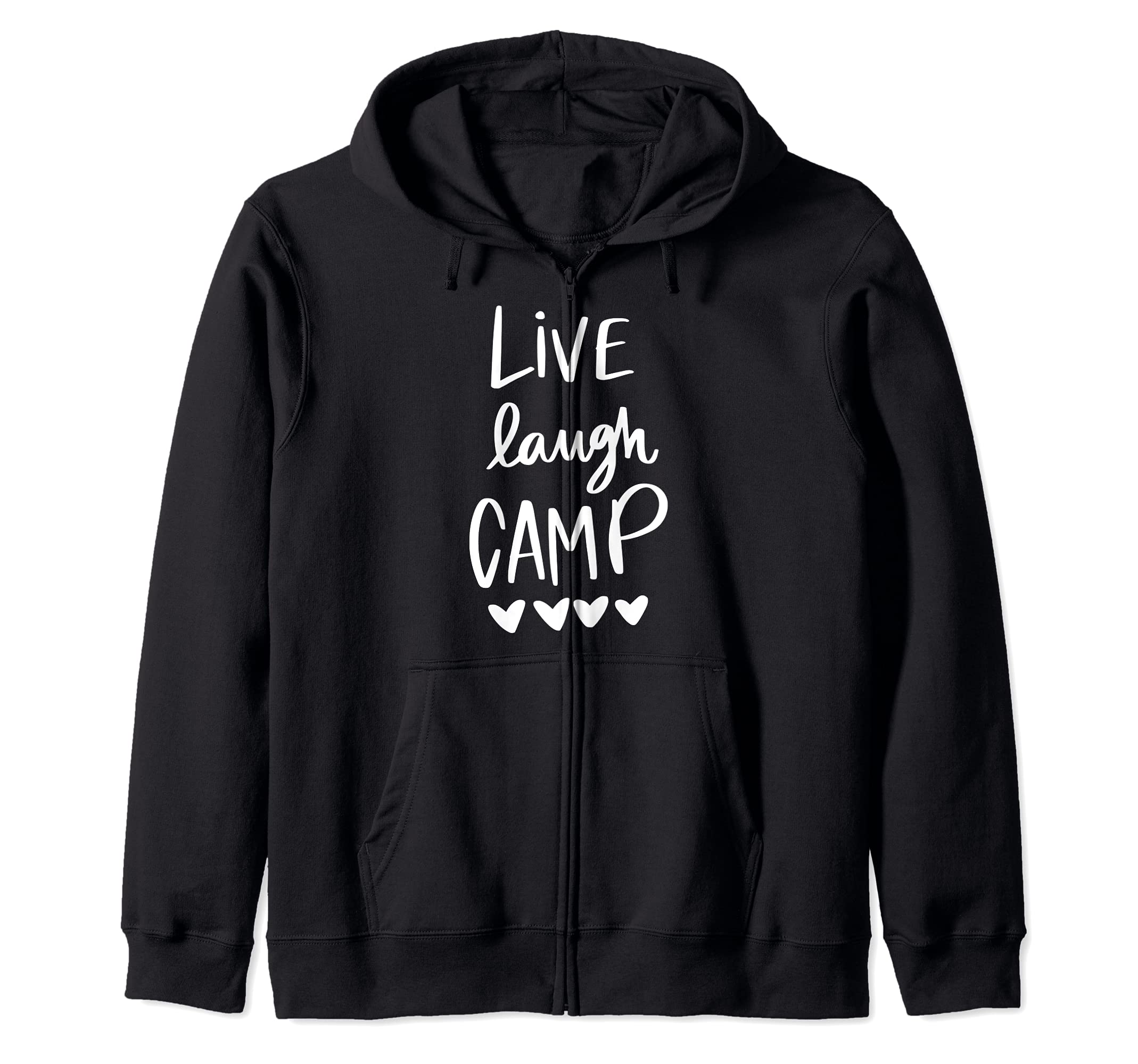 Live Laugh Camp Love Heart Camping Hiking Mountaineering Zip Hoodie, Black, S