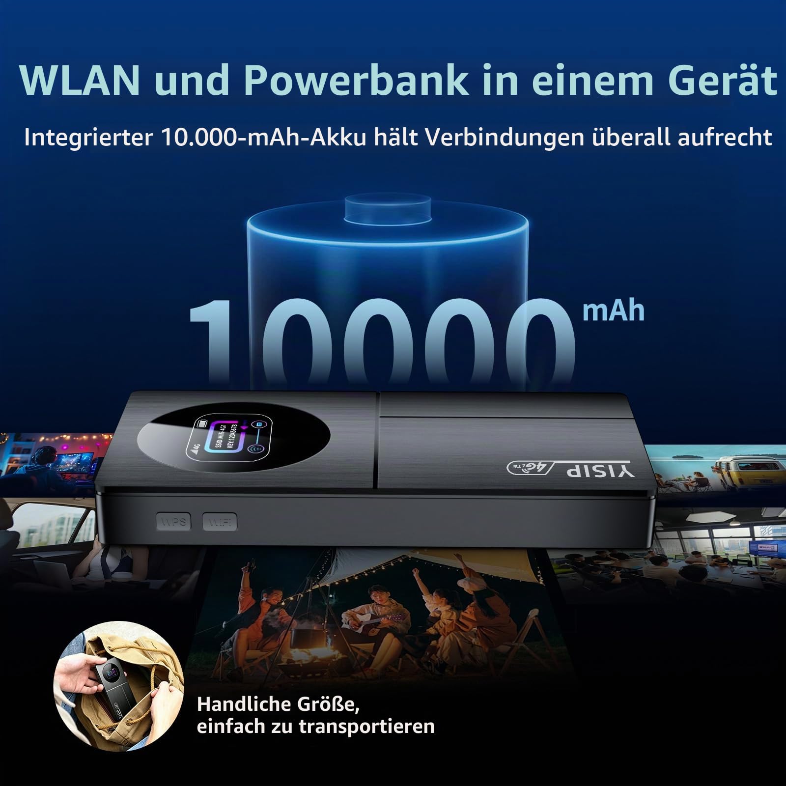 4G LTE Mobiler Wlan Router,Hotspot,Portable WiFi,Mobile WiFi Router ,Dual Chips, WiFi 6,10000mAh Battery,SIM Card,Unlocked SIM Slot,for Travel, home(EU Only)