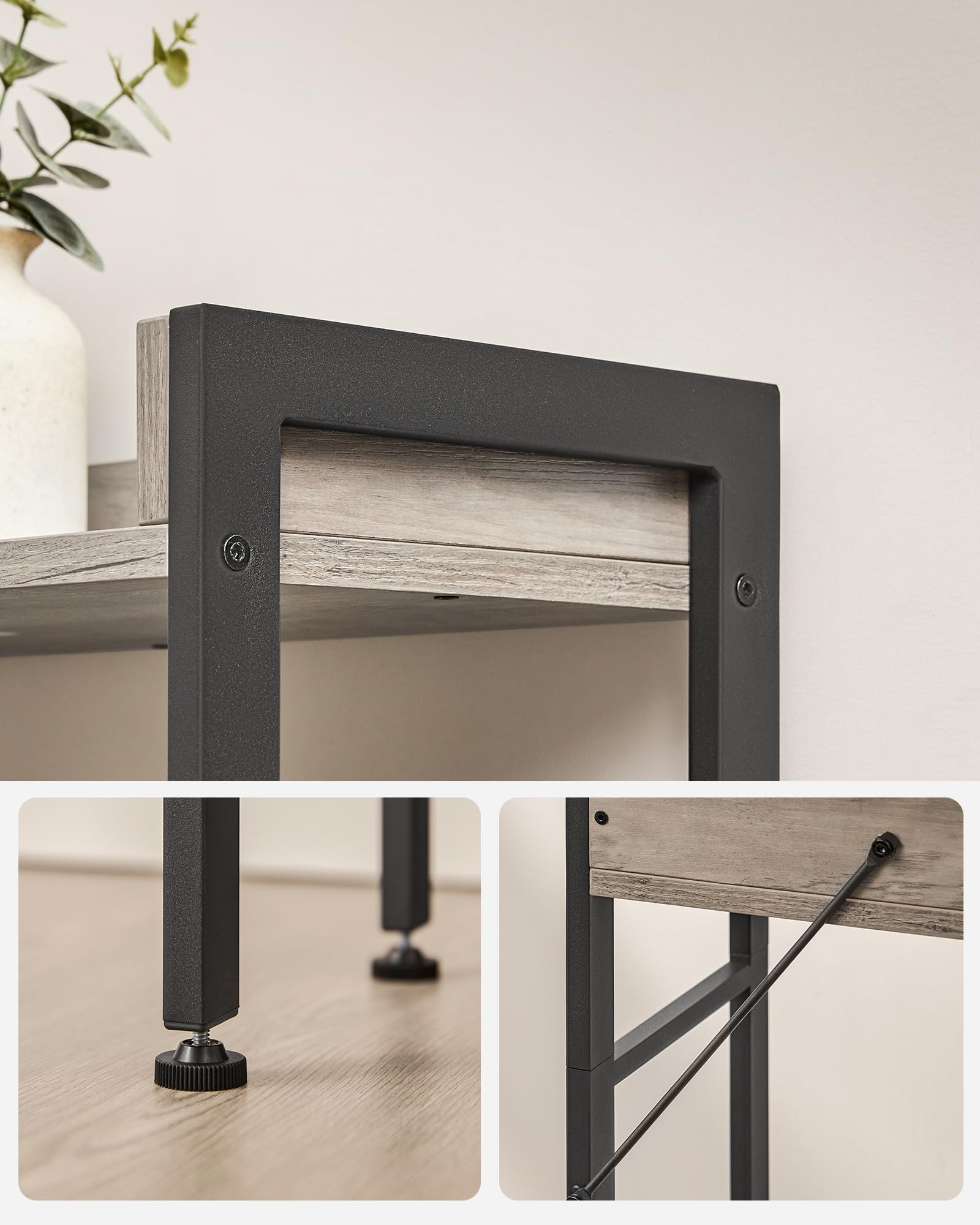 VASAGLE Scaffale sopra WC e Water con 3 Ripiani, Scaffale da Bagno Salvaspazio, Montaggio Facile, Portaoggetti per Gabinetto Lavatrice, Stile Industriale, Greige e Nero BTS002B02