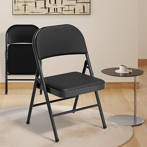 Miniatura 2 de YLGJ&TIDY No requiere montaje, paquete de 8 sillas plegables acolchadas, color negro resistente, capacidad de 320 libras con cojín de piel sintética