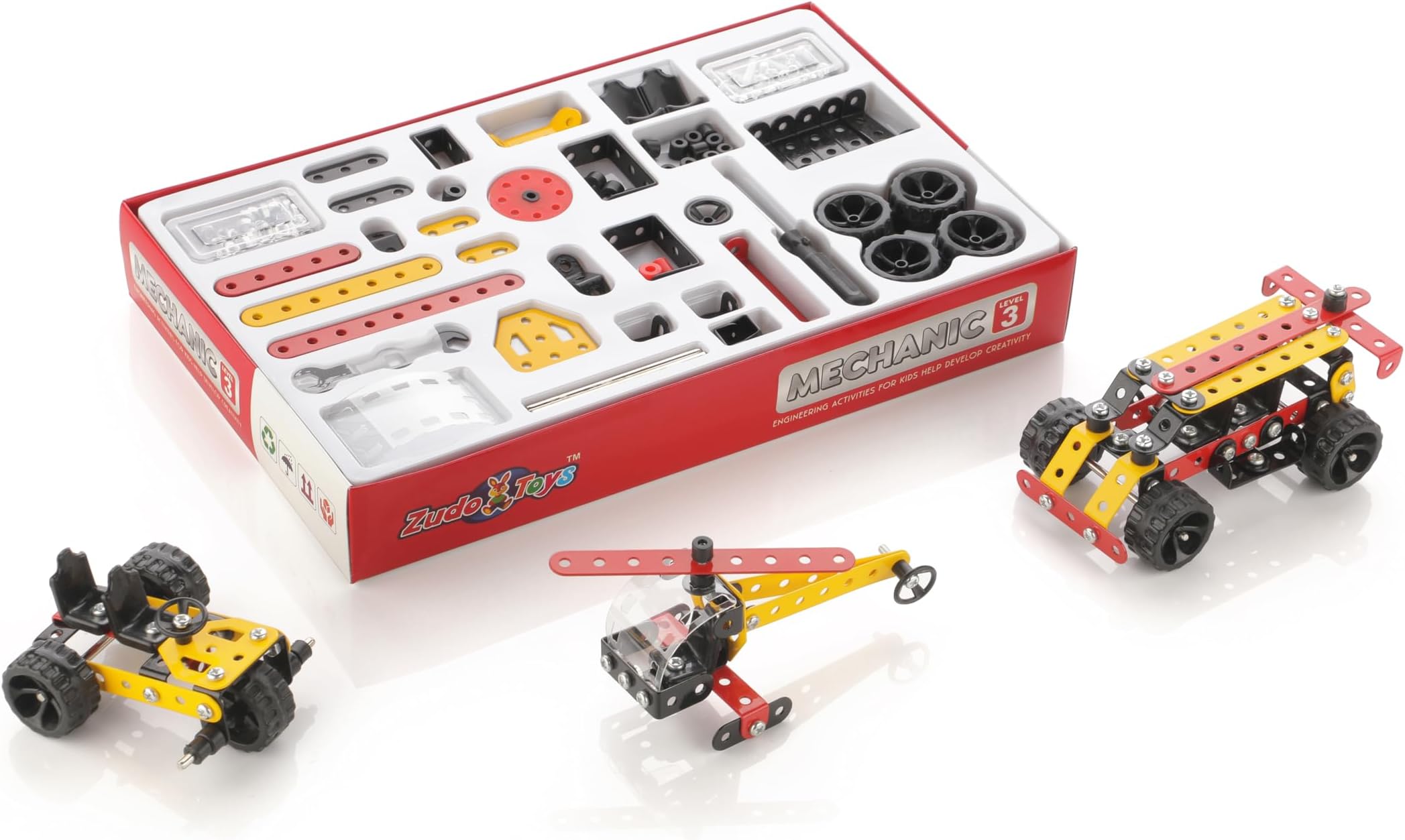 ZUDO TOYS STEM Building Blocks for Preschoolers, 14-in-1 Educational Engineering Toy, Creative Set, Gift for Boys Aged 3 Years Kids,100 Piece