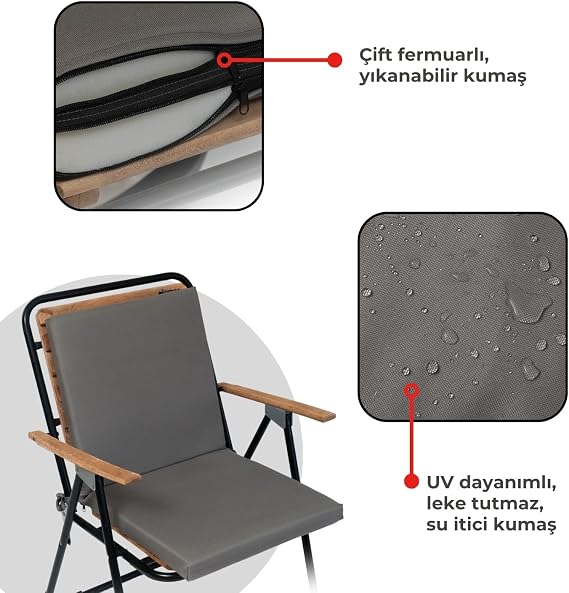 Xpermate 6’lı Arkalıklı Sandalye Minderi Su Yağ İtici Sırtlıklı Fermuarlı Bağcıklı Yıkanabilir Balkon Bahçe 40x40 Antrasit