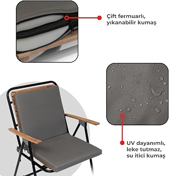 Xpermate 6’lı Arkalıklı Sandalye Minderi Su Yağ İtici Sırtlıklı Fermuarlı Bağcıklı Yıkanabilir Balkon Bahçe 40x40 Antrasit