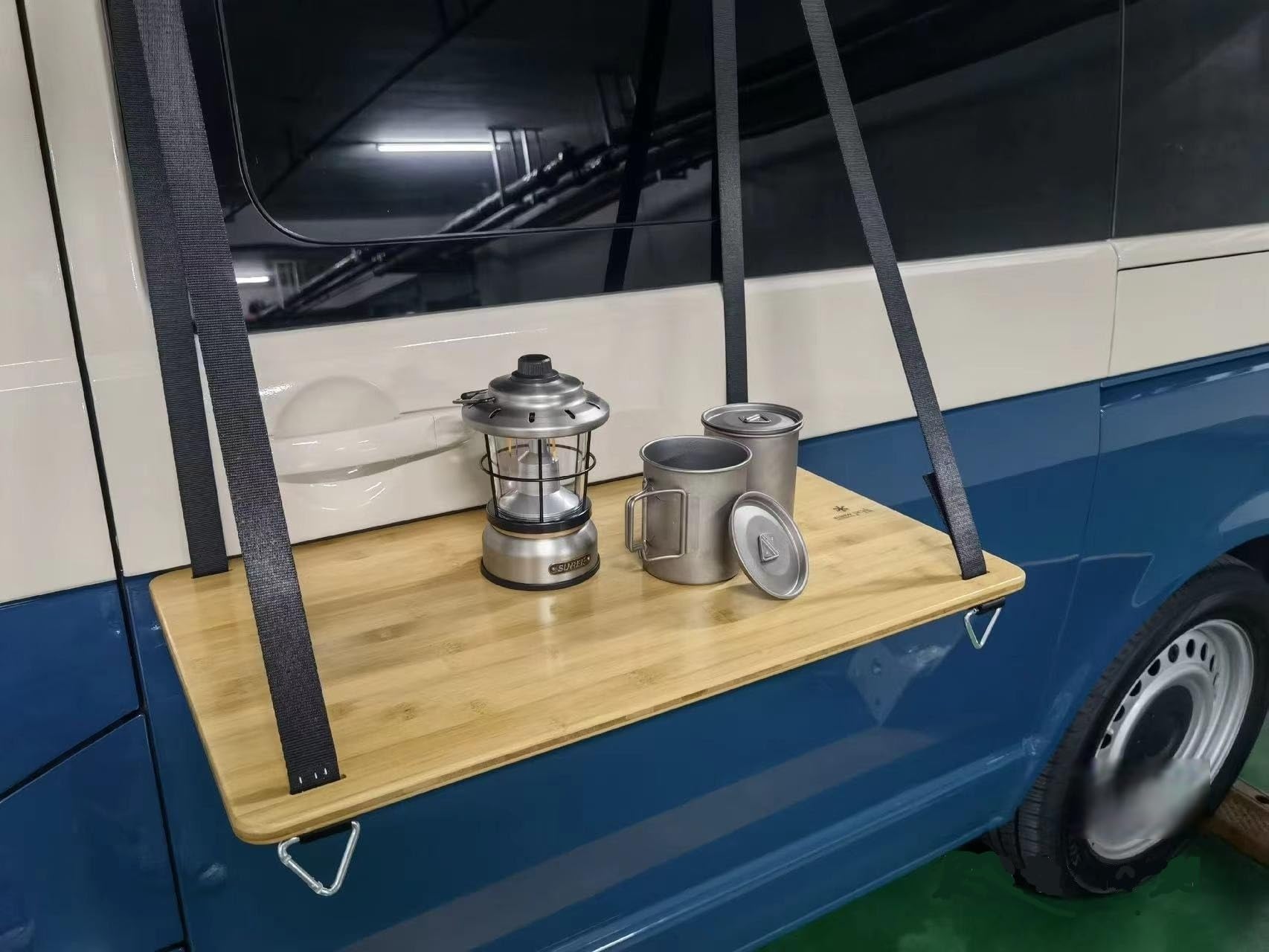 Camping-Van-Hängetisch, Hängeregal, Outdoor-Küche aus Holz für Camper, höhenverstellbar für VW Bus Schiebetür T5 T6