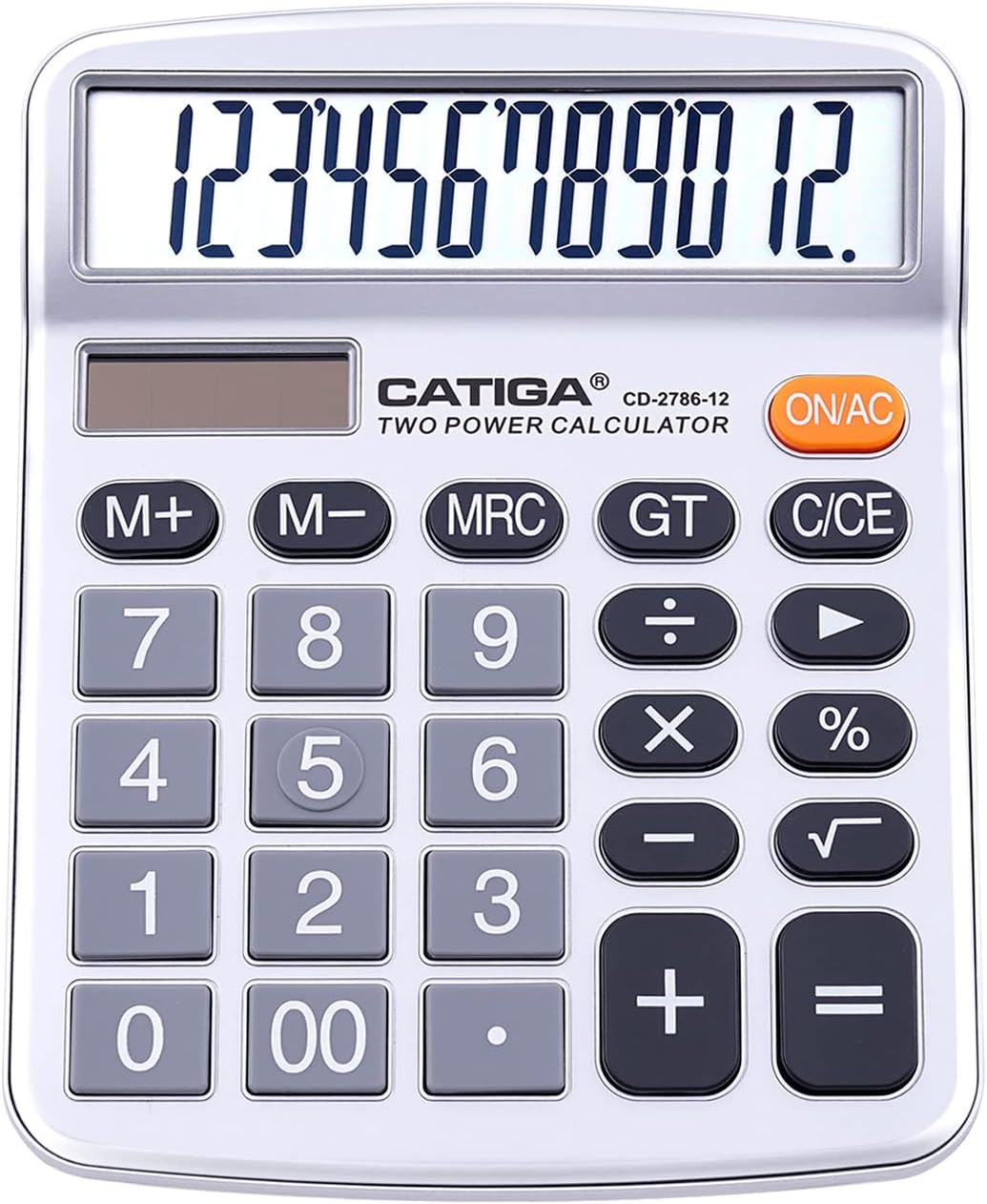 12 Digits Desktop Calculator with Large LCD Display, Dual Solar Power and Battery, Standard Function for Office, Home, School, CD-2786