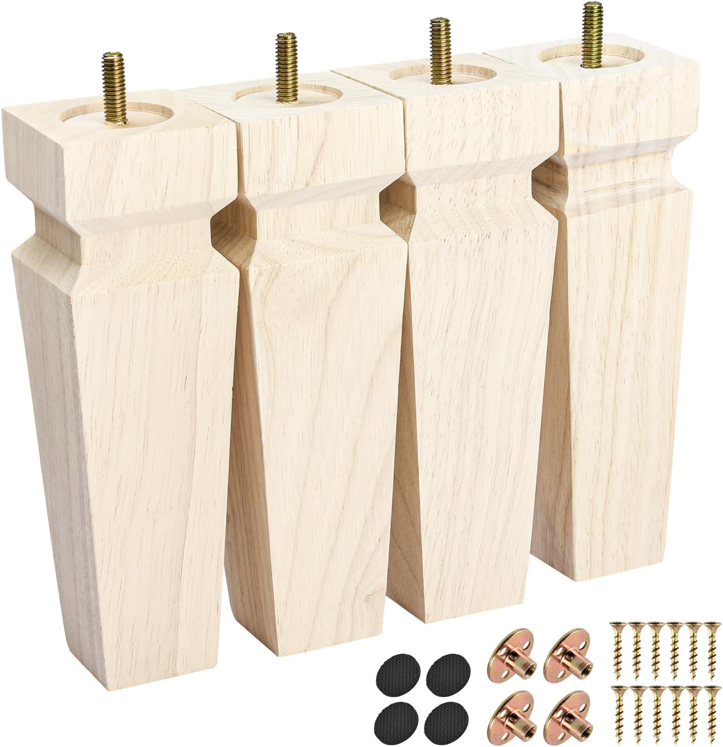 8 Inch / 20cm Wood Furniture Legs,4PCS Solid Wood Carved Geometry Sofa Legs Walnut DIY Wooden Replacement Bun Feet with Installation Hardware for Cabinet Couch Table Bench Dresser TV Stand