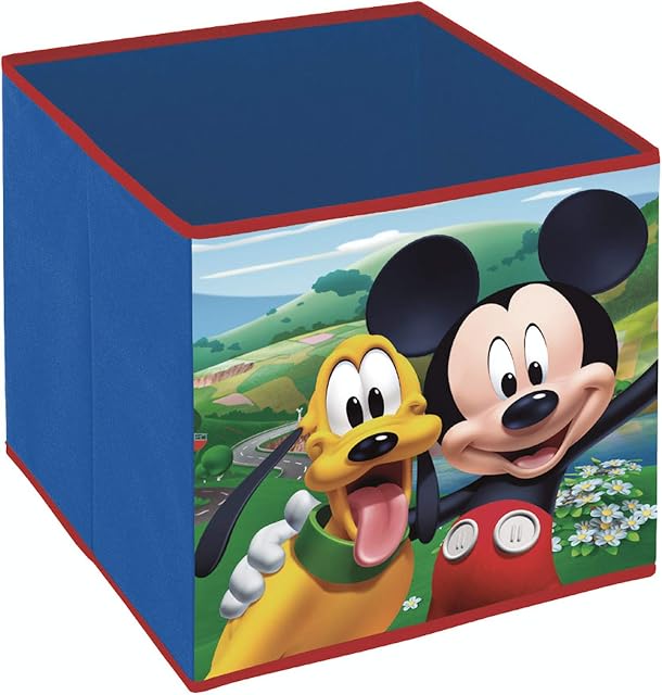 Superdiver Foldable Disney Mickey Mouse and Pluto Cube Storage Bins Fabric Toy Box/Chest/Organizer for Kids Nursery, 13x13x13 inch (Mickey Mouse)