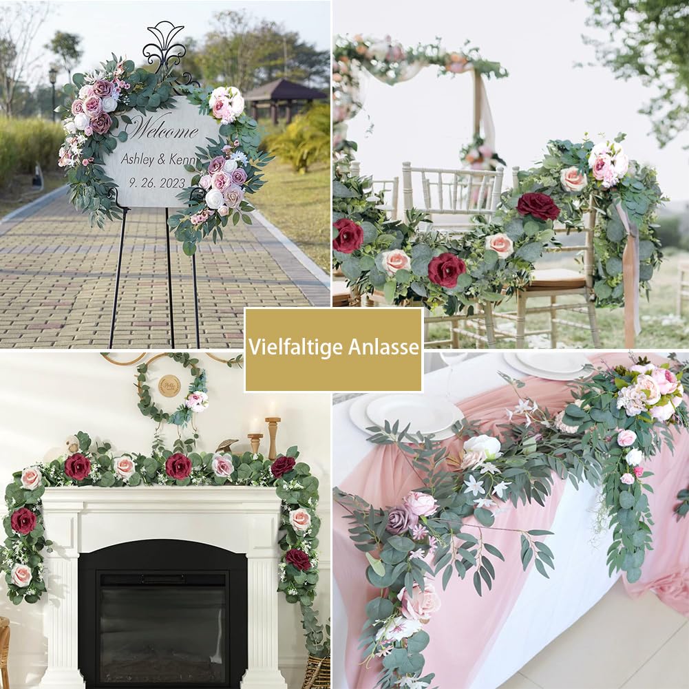 Hochzeitsauto Autodeko 1 Set,künstliche Blumen Dekorationen, Autoschmuck Braut Paar Rose Dekoration,Pfingstrosen-Blume Girlande,Auto Wedding Deko Girlande,Autogirlande für Hochzeit Party