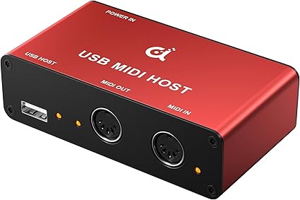 DigitalLife Stand-Alone USB MIDI Host Bridge Box - 1-In/1-Out 5-PIN DIN MIDI Interfaces, LED Indicator, Metal, Red (No computer needed)