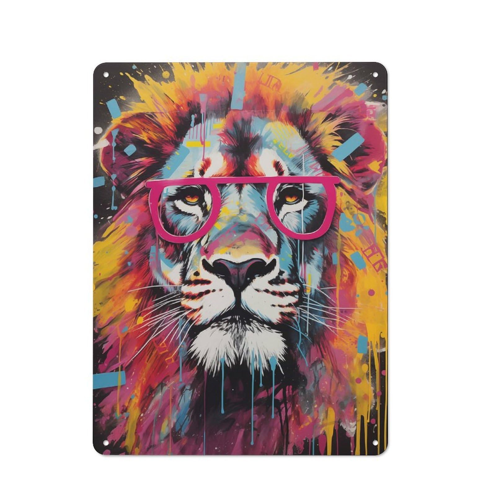 Junmoney Lion Psychodelic Graffiti Rustic Metal Plaque 40X30cm For Lounge Or Reading Corner, For Home Office, Studio And Craft Room Walls