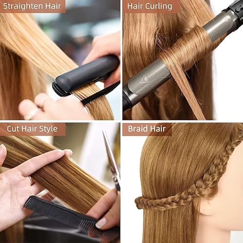 Miniatura 5 de Opini Cabeza de maniquí con cabello, 80% cabello humano lacio, 26-28 pulgadas, cabeza de muñeca con cabello, cabeza de maniquí de cosmetología,