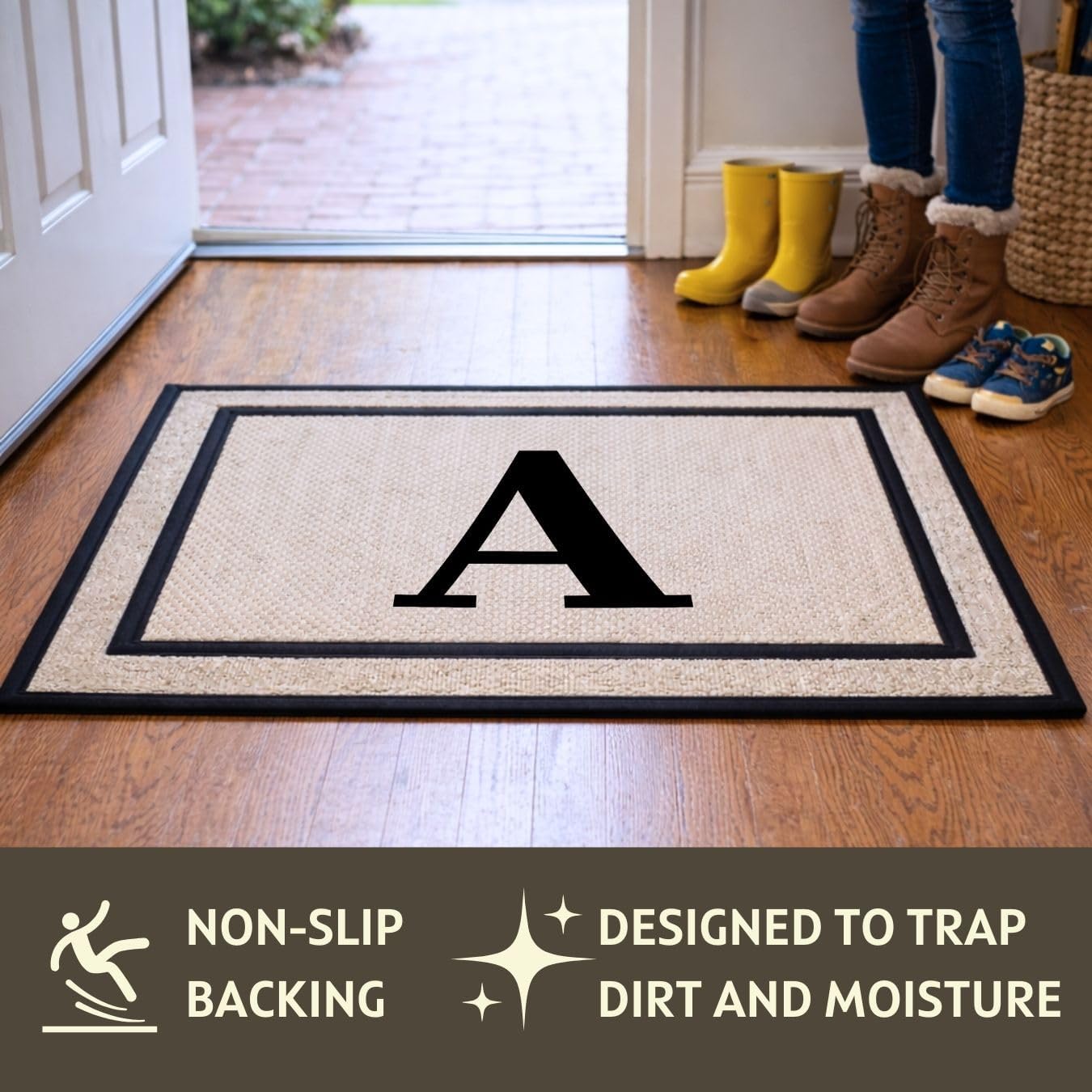 clicked craft Custom Indoor and Outdoor Door Mat 18x30 Inch - Personalized Letter Monogram Doormat with Non-Slip Rubber Backing and Polyester Top - Made in USA - Housewarming Gift (MNG - Letter)