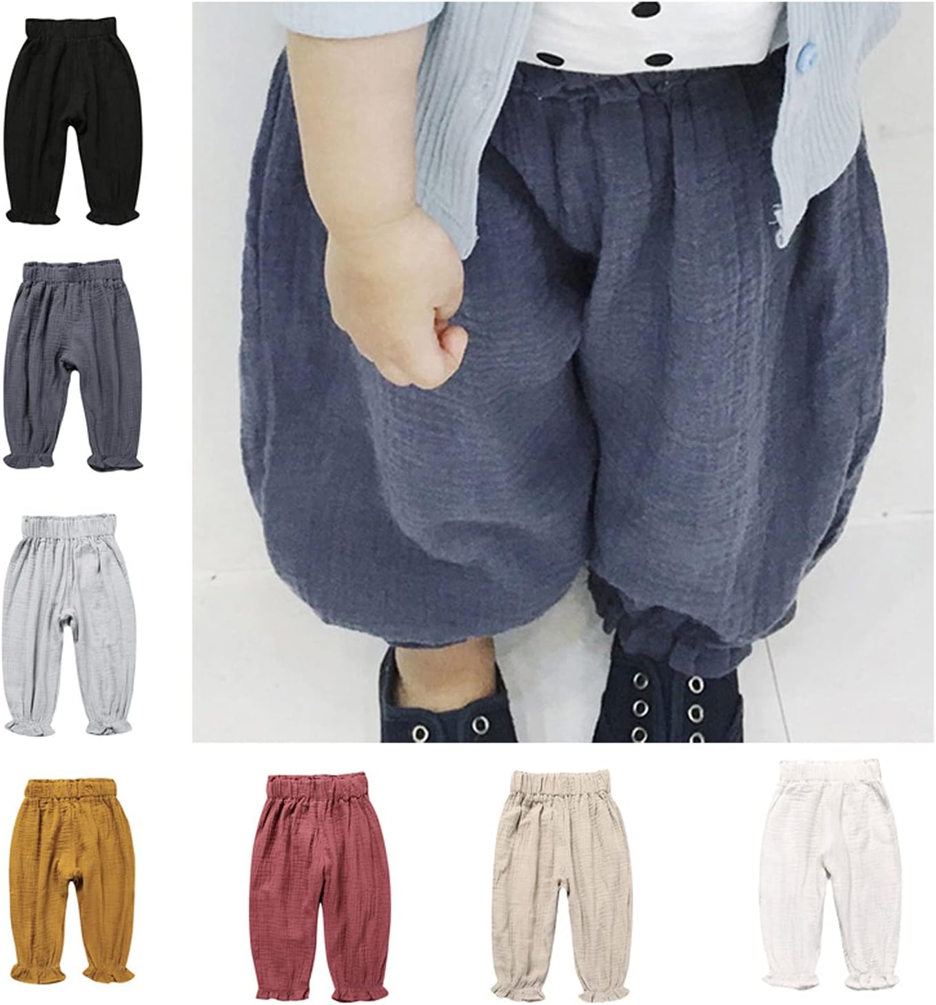 EISHOW 3Pack Toddler Baby Boys Girls Ruffle Ankle Pants Soft Cotton Linen Trousers Casual Elastic Harem Pants Long Bloomers
