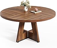 Littletree 47-Inch Round Dining Table for 4-6, Brown Wooden Pedestal Base, Farmhouse Modern Circle Table for Kitchen Dining Room