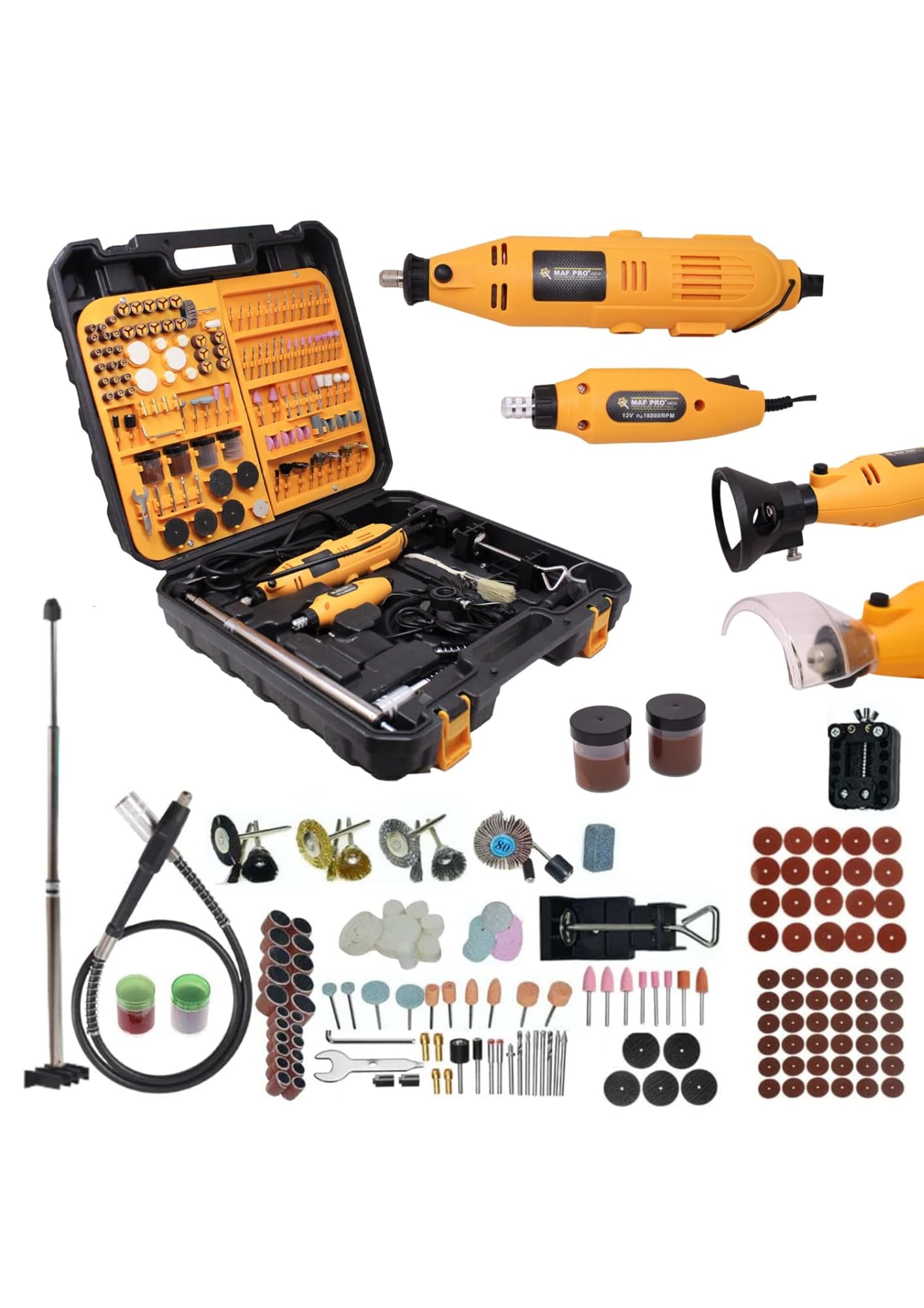 VTH® MG350S 350 Pieces Mini Rotary Die Grinder Kit with 2 Die Grinders, Flexible Shaft and Variable Speed for Drilling, Sanding, Buffing, Polishing, Engraving, etc