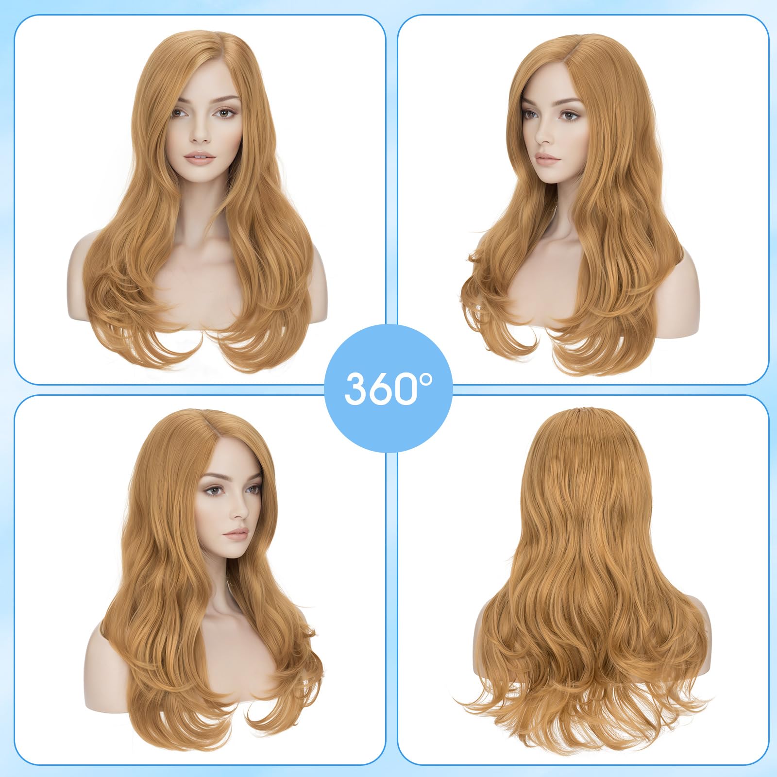 S-noilite Long Blonde Wigs Middle Part Curly Wavy Synthetic Hair 20inch for Women Party Costume Cosplay Wig Halloween - Image 2