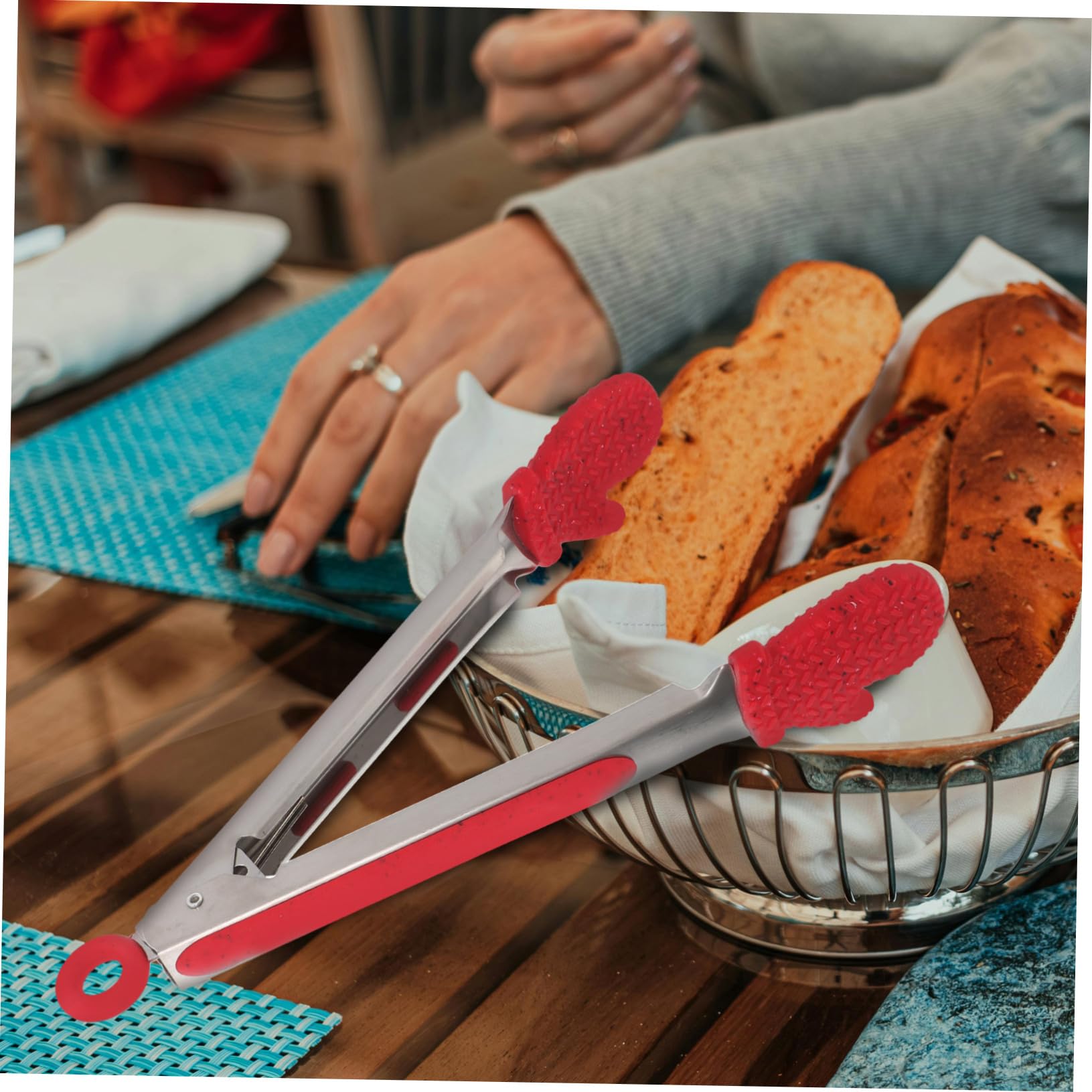 Mikikit Pince Cuisine Inox Acier Inoxydable avec Embouts Silicone Forme de Noël et pour Steak et