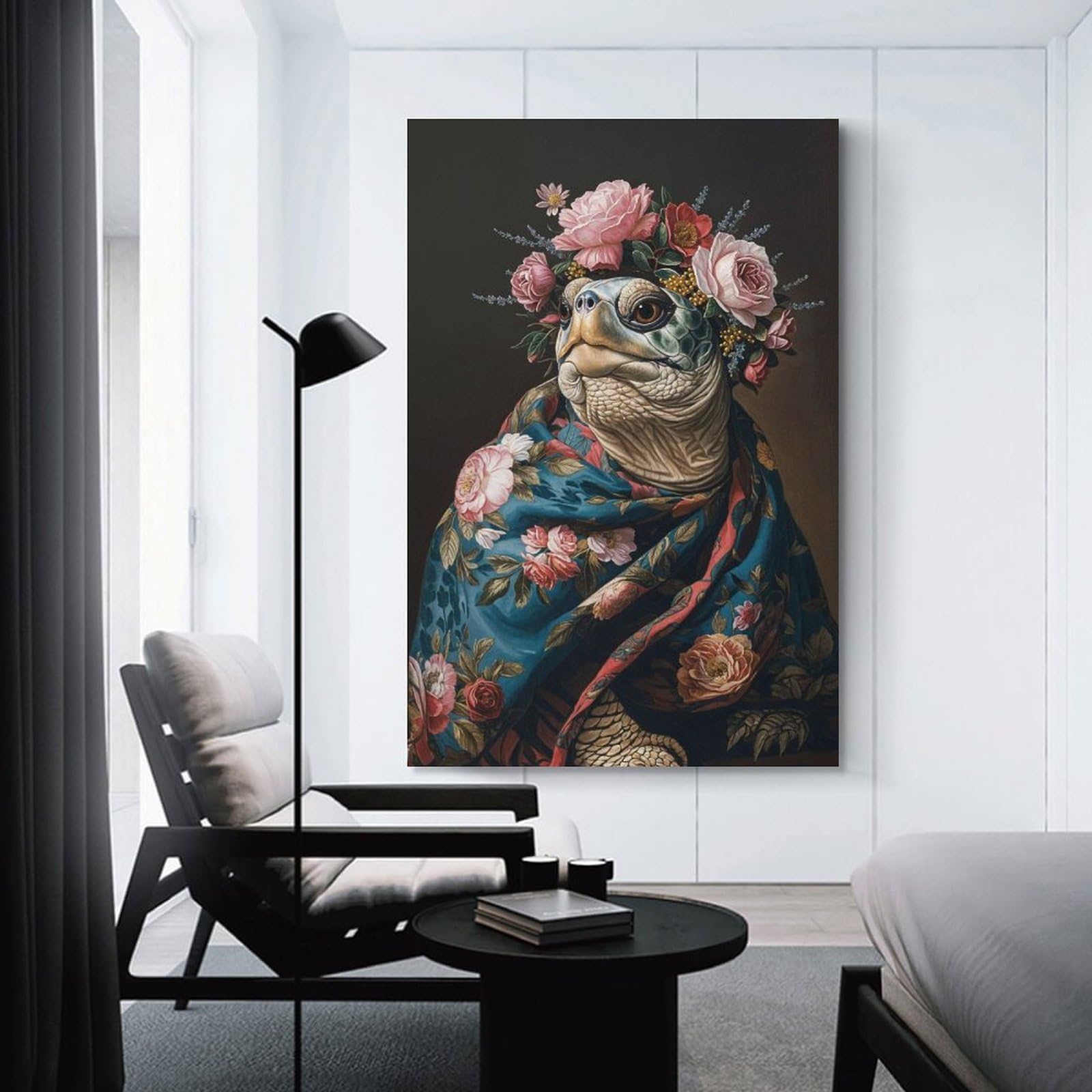 Junmoney Home Decor Wall Art Turtle with Flowers, 12x18inch(30x45cm), for New Homes, Bedrooms Or Workspaces, Home Decor Gift with Stylish Appeal