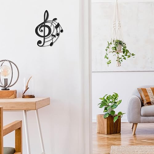 Miniatura 7 de Zhengmy 2 piezas de notas musicales decoración de pared de metal negro agudos claves musicales notas musicales arte de pared colgante musical