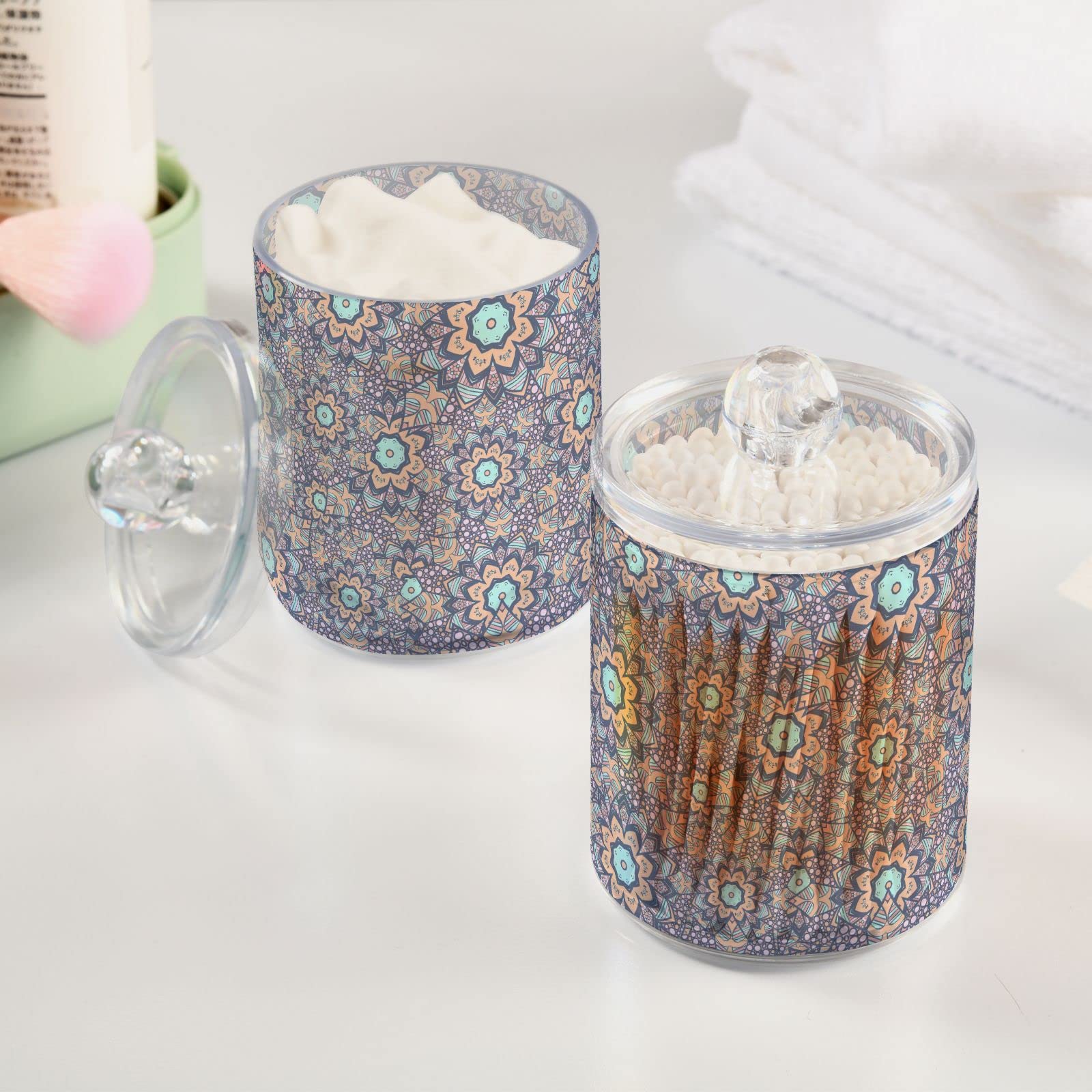 2 Stück Badezimmer-Aufbewahrungsdosen Mit Blumenprint – Für Wattestäbchen & Co.