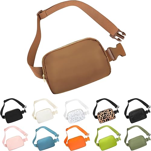 Riñonera para correr para mujeres y hombres, bolsa cruzada con correa ajustable para deportes, Marrón, 1 paquete de riñonera