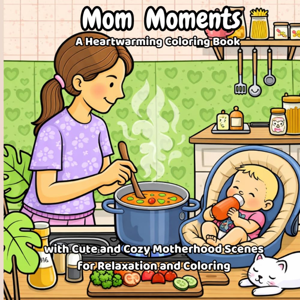 Mom Moments, A Heartwarming Coloring Book: with Cute and Cozy Scenes of Motherhood for Relaxation and Creativity